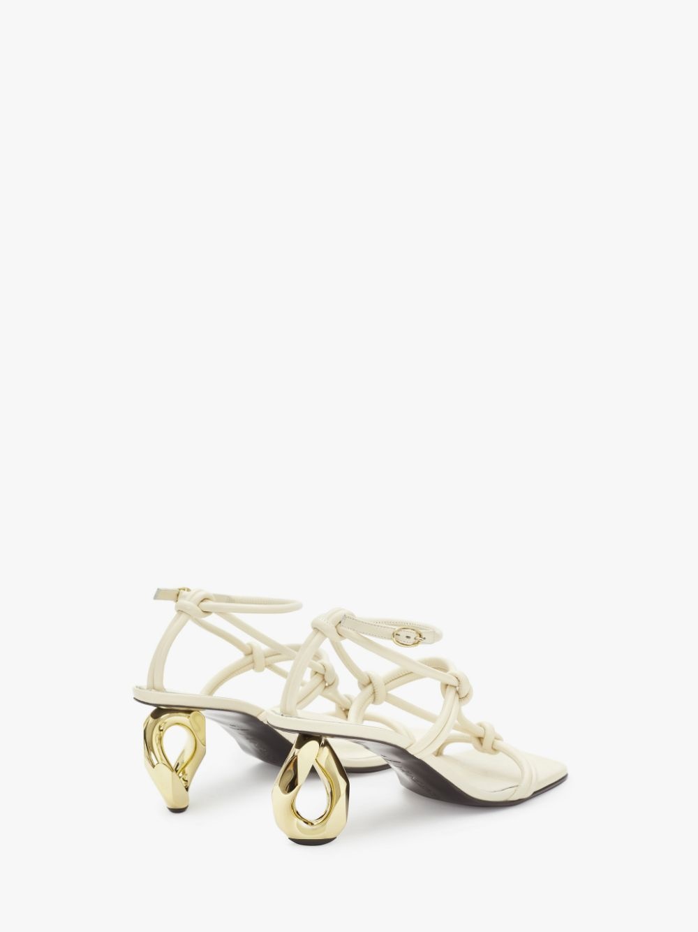 CHAIN HEEL LEATHER STRAPPY SANDALS - 3