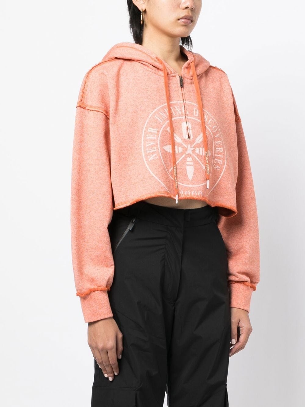 cropped graphic-print hoodie - 3