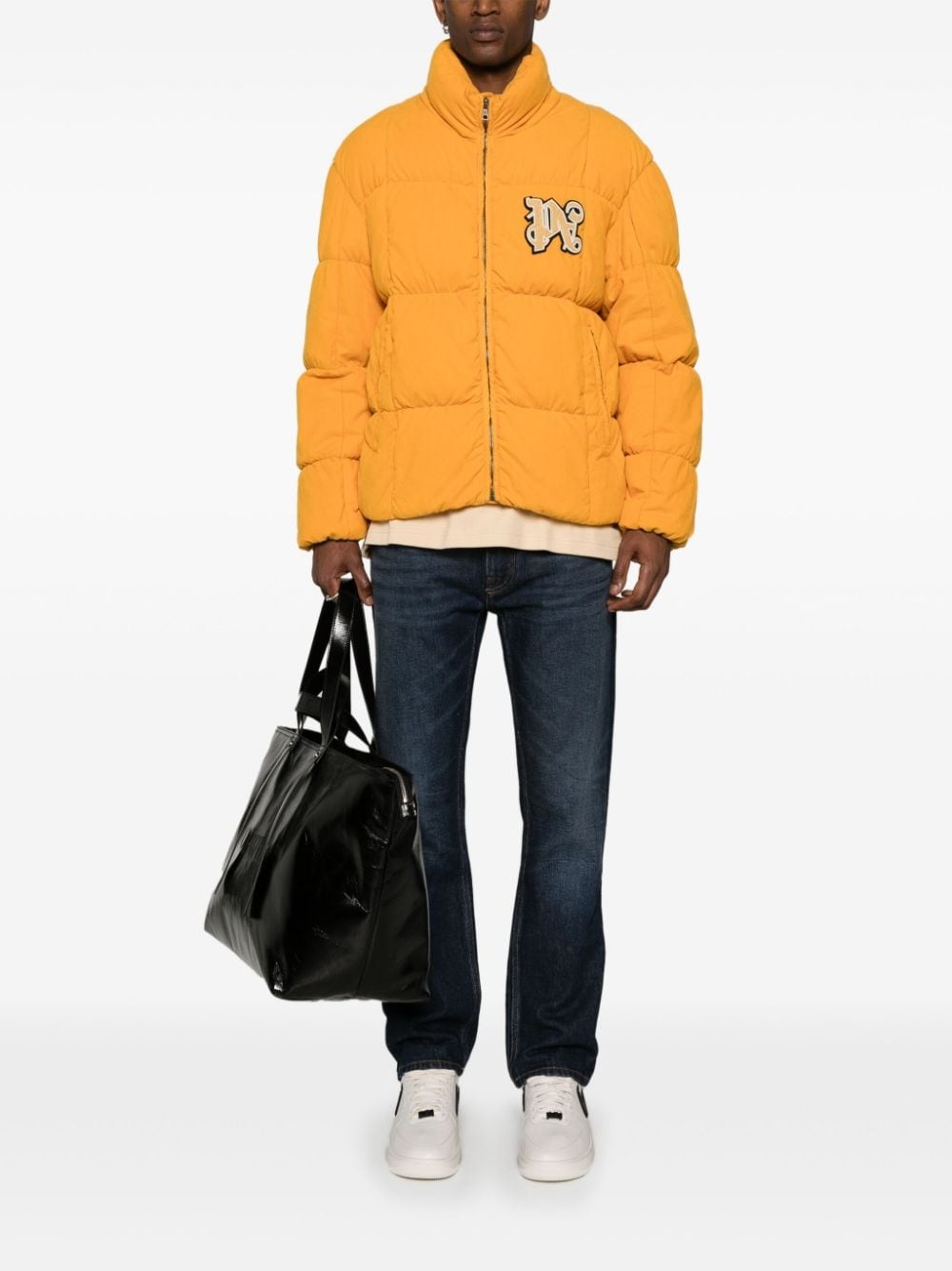 logo-patch corduroy down jacket - 2