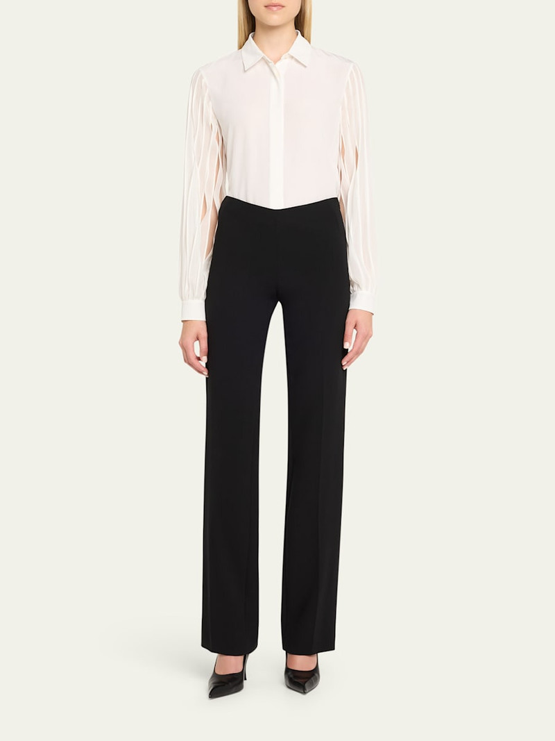 AKRIS Silk Crepe Pleated-Sleeve Blouse outlook