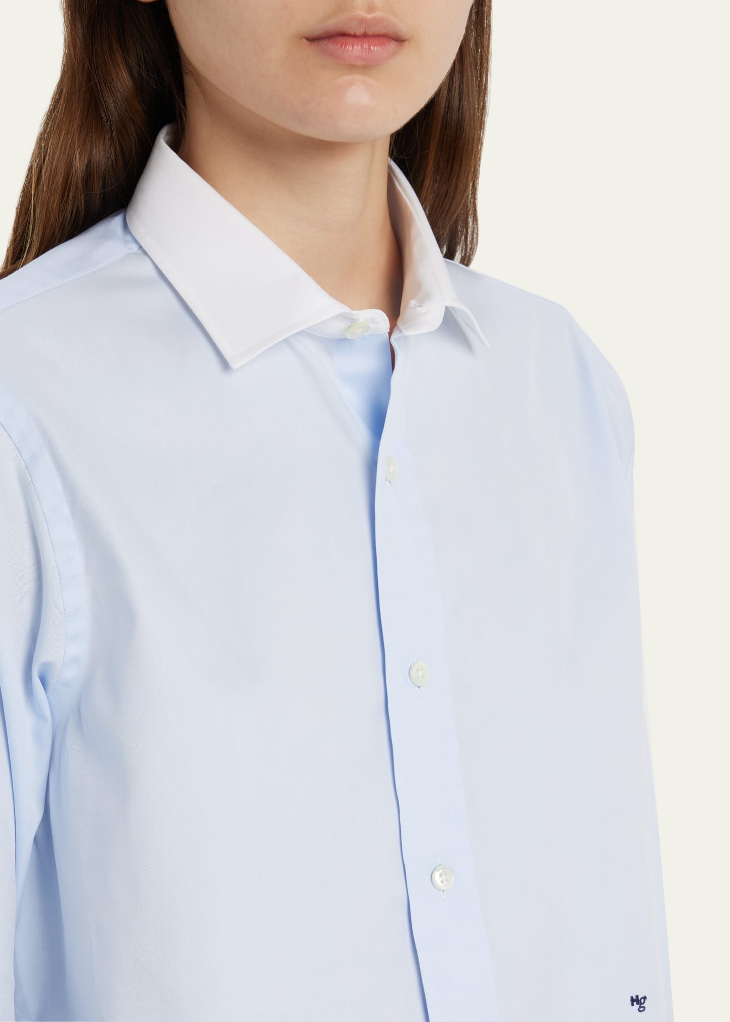 Cropped Shirt with Contrast Collar - 5