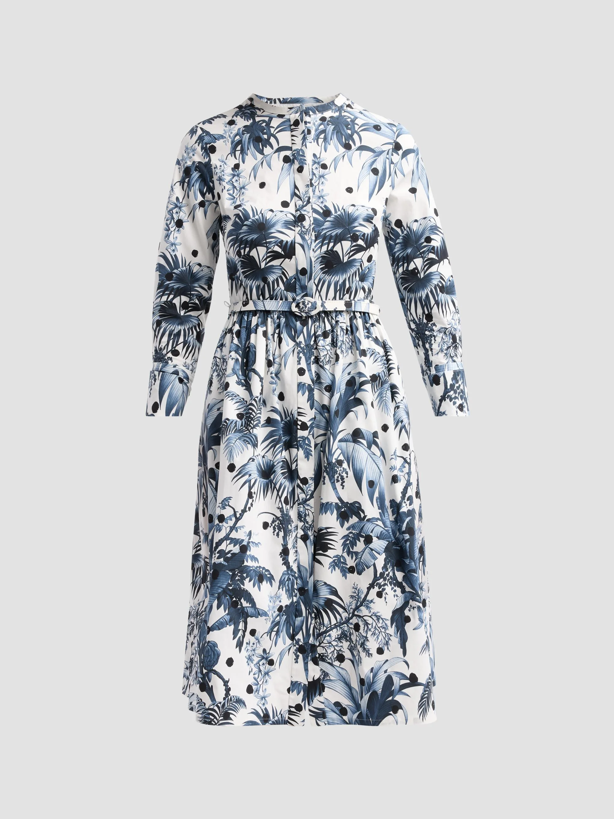 Women's Printed Midi Shirtdress - Navy White - 1