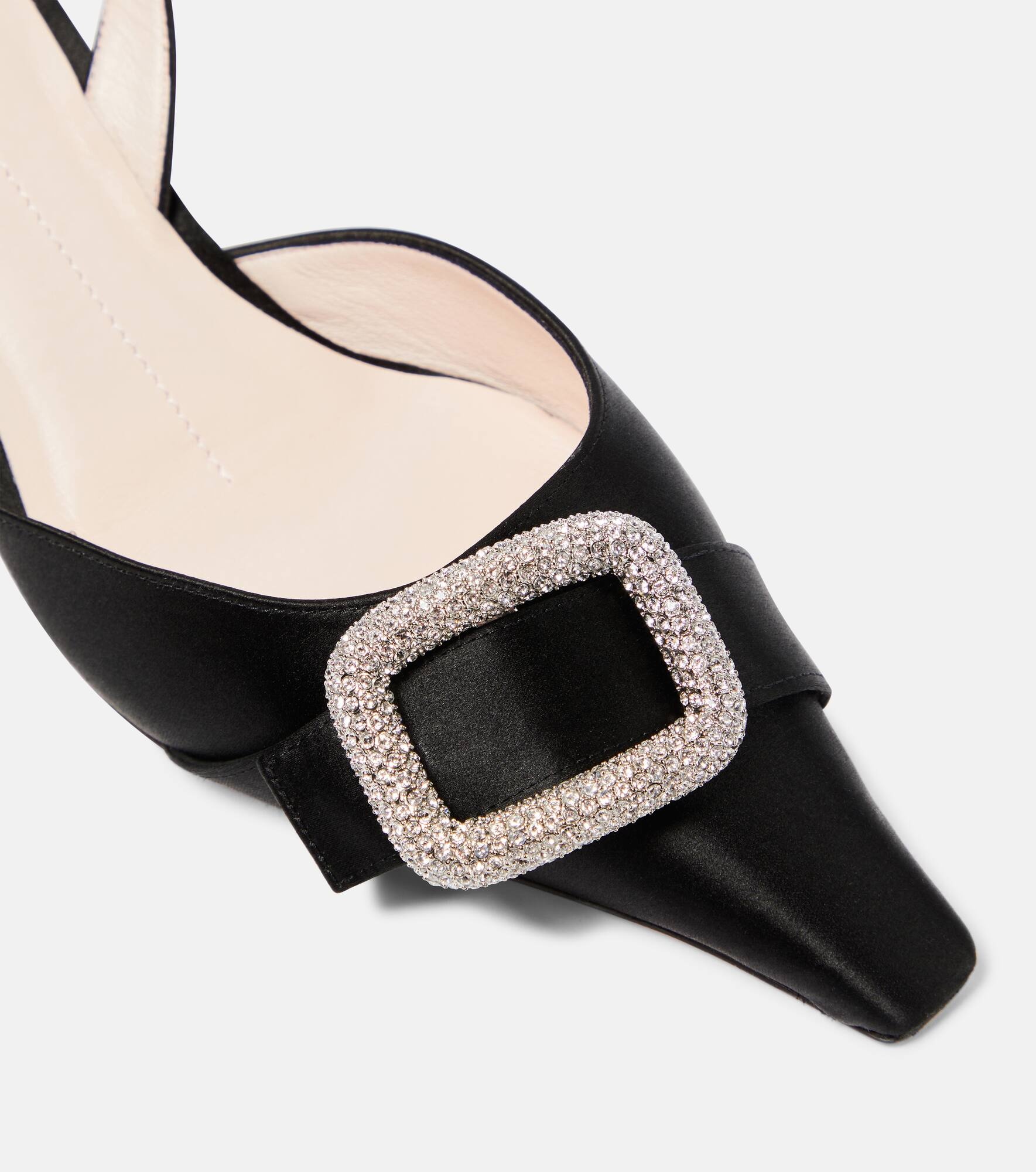 Dorsay embellished satin slingback pumps - 6