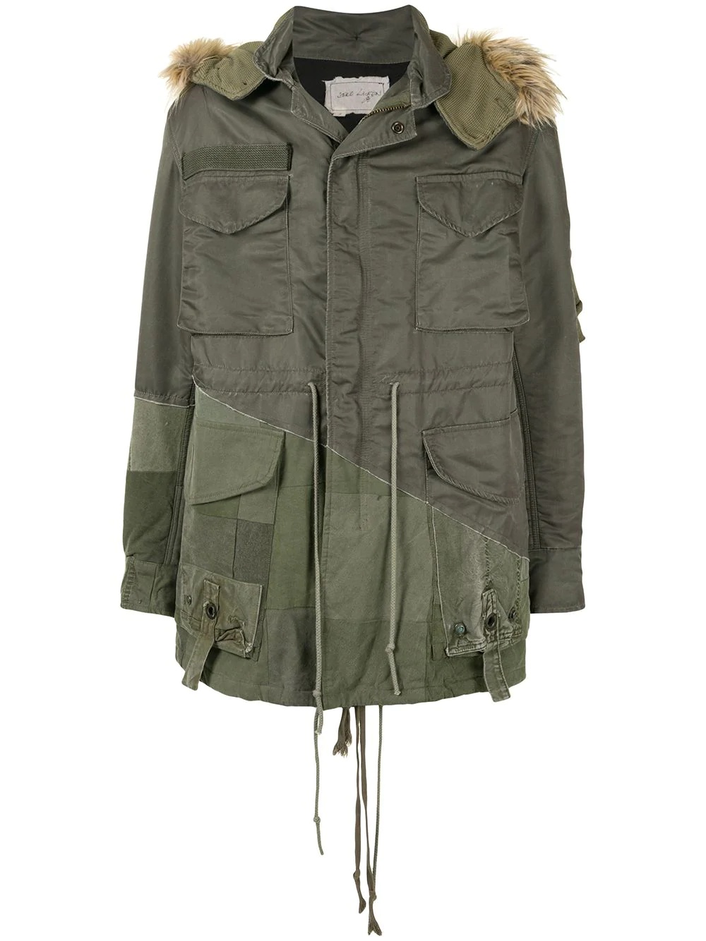 panelled fur-trimmed parka - 1