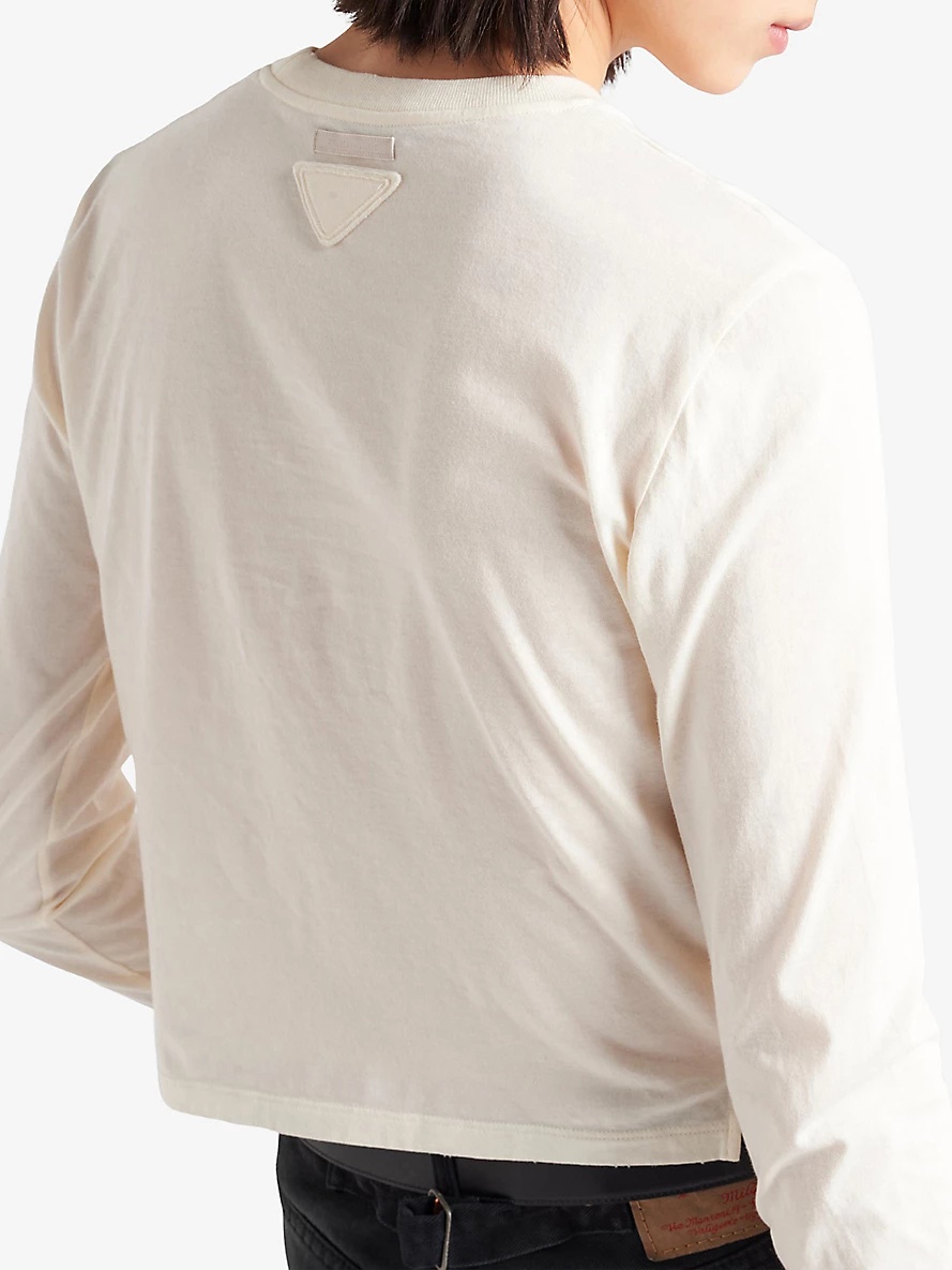Prada Logo-Print Long-Sleeve Cotton-Jersey Top | selfridges