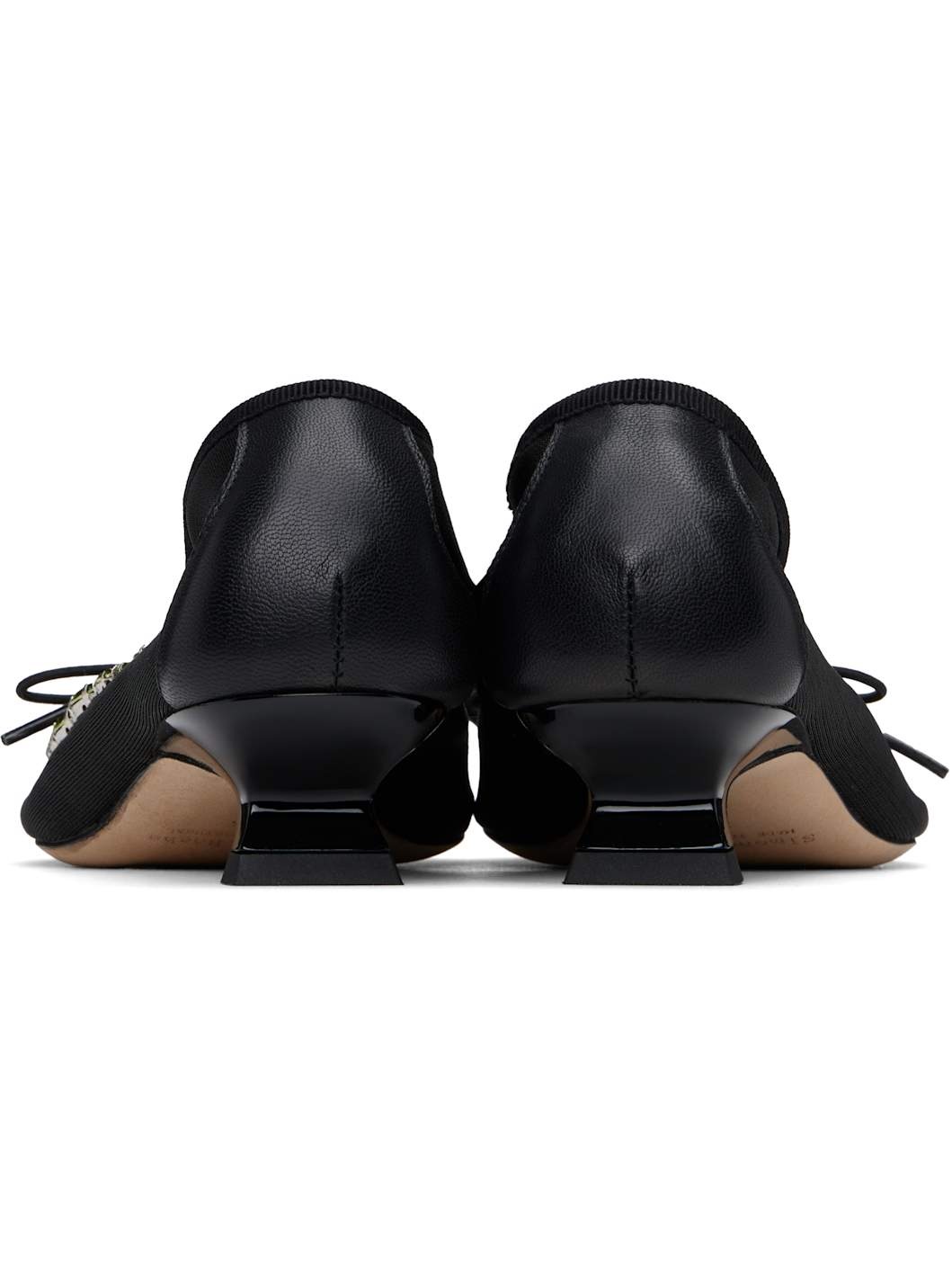 Black Embellished Flower Mesh Ballerina Heels - 2