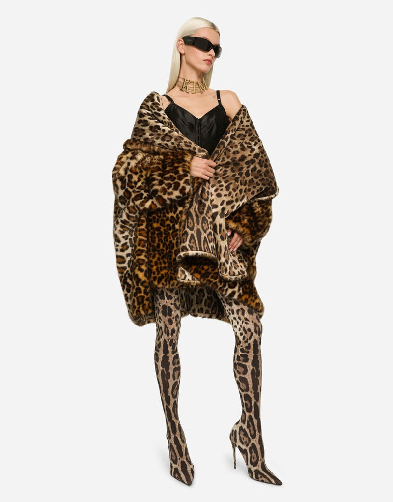 Leopard-print stretch fabric thigh-high boots 2