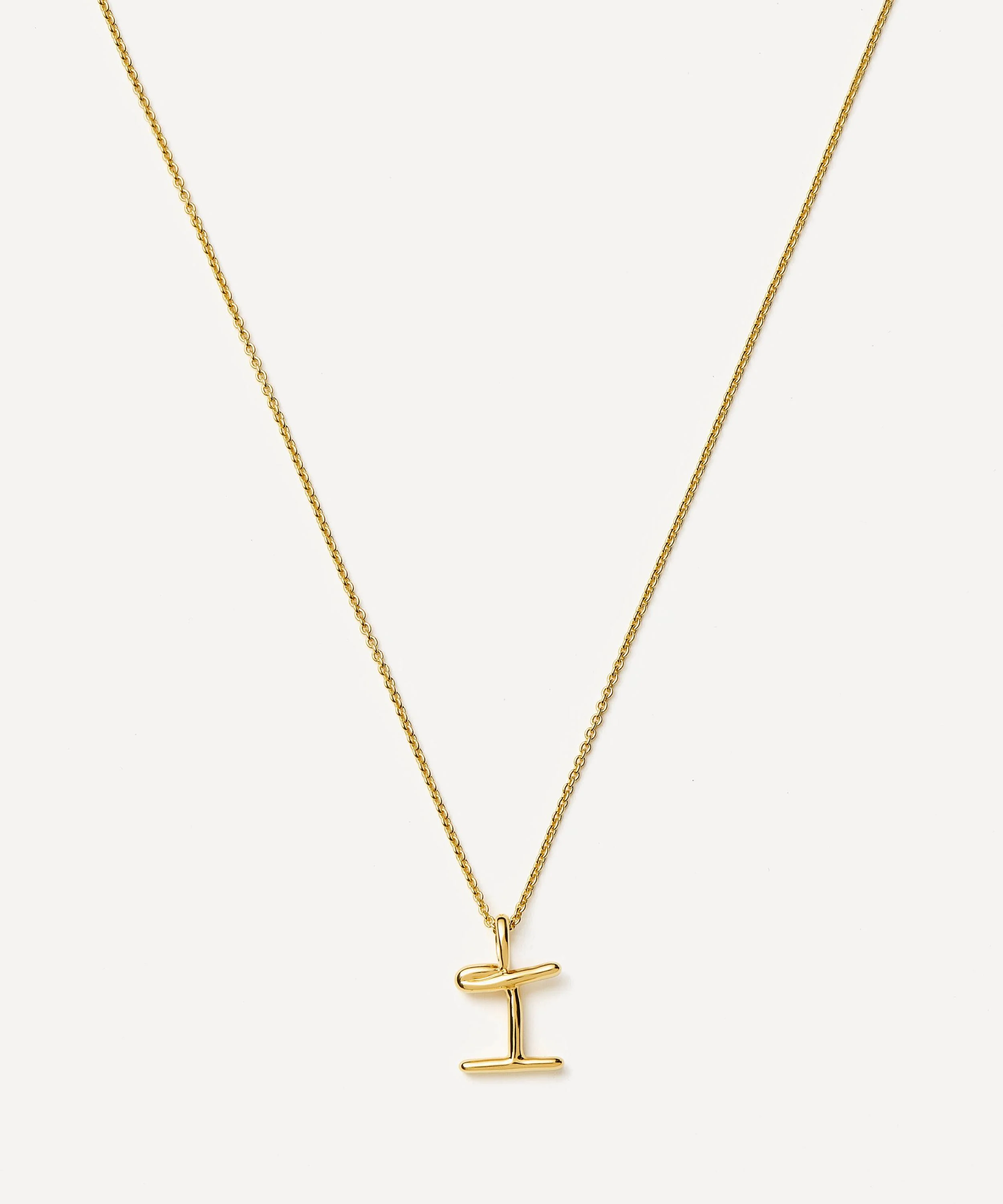 18ct Gold-Plated Vermeil Silver Curly Molten Mini I Initial Pendant Necklace - 1