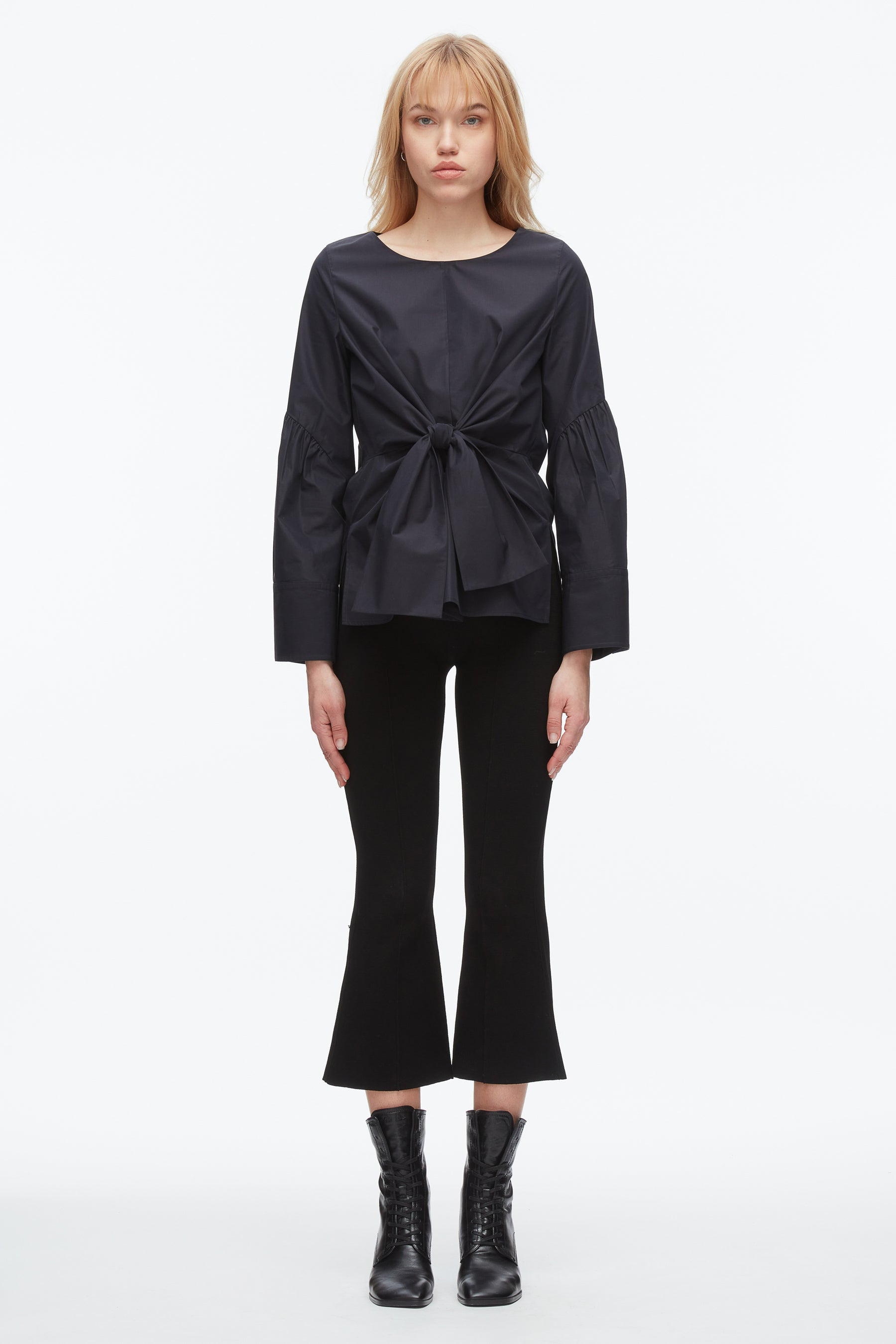 Tie Front Poplin Shirt - 2