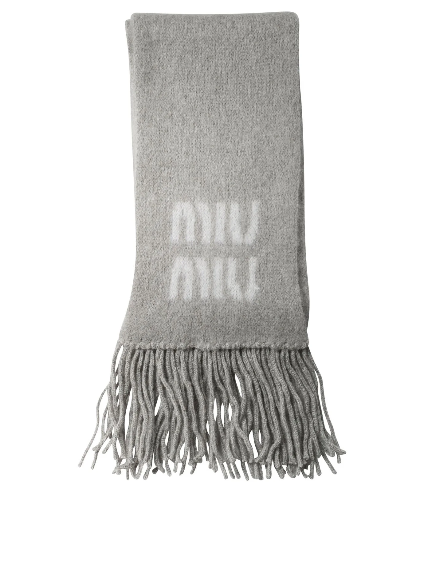 Miu Miu Merino Wool Fringed Scarf Grey - 1