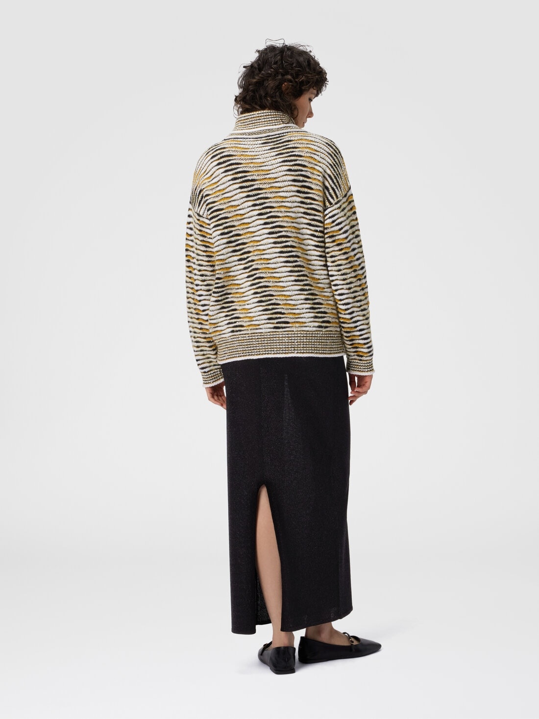 Oversized High-Neck Sweater with Flame Pattern - 3