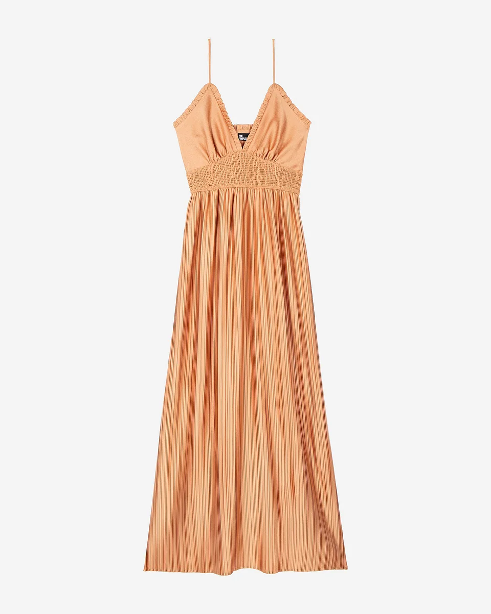 LIGHT ORANGE PLEATED MAXI DRESS - 1