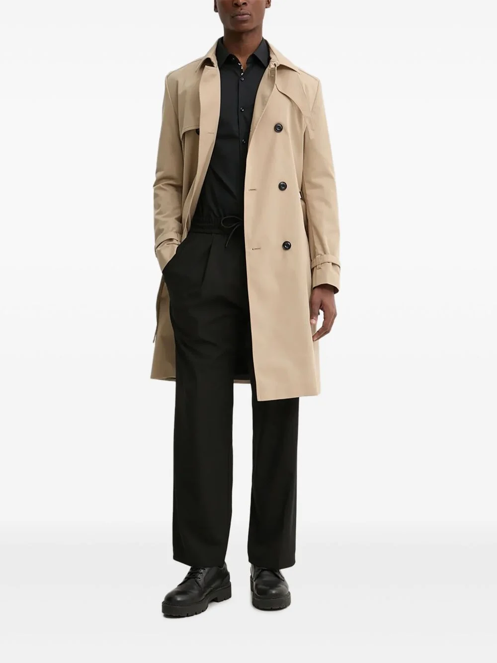 double-breasted belted trench coat - 1