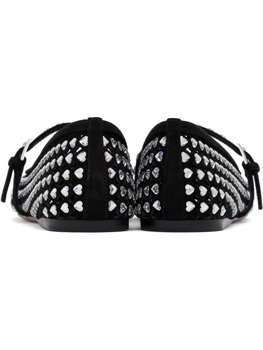Black Ane Crystal Heart Ballerina Flats - 2