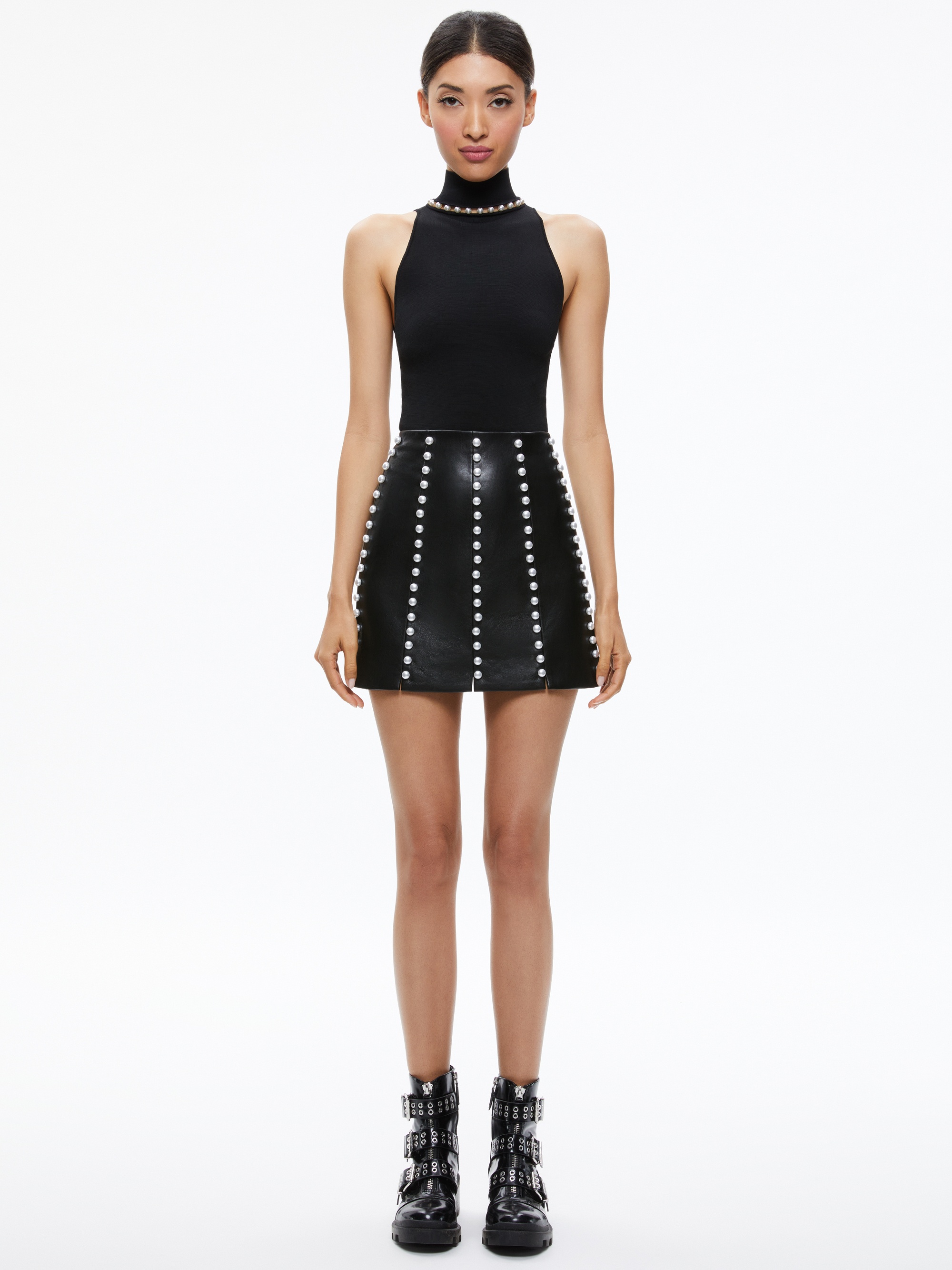 LECIA EMBELLISHED VEGAN LEATHER MINI SKIRT - 6