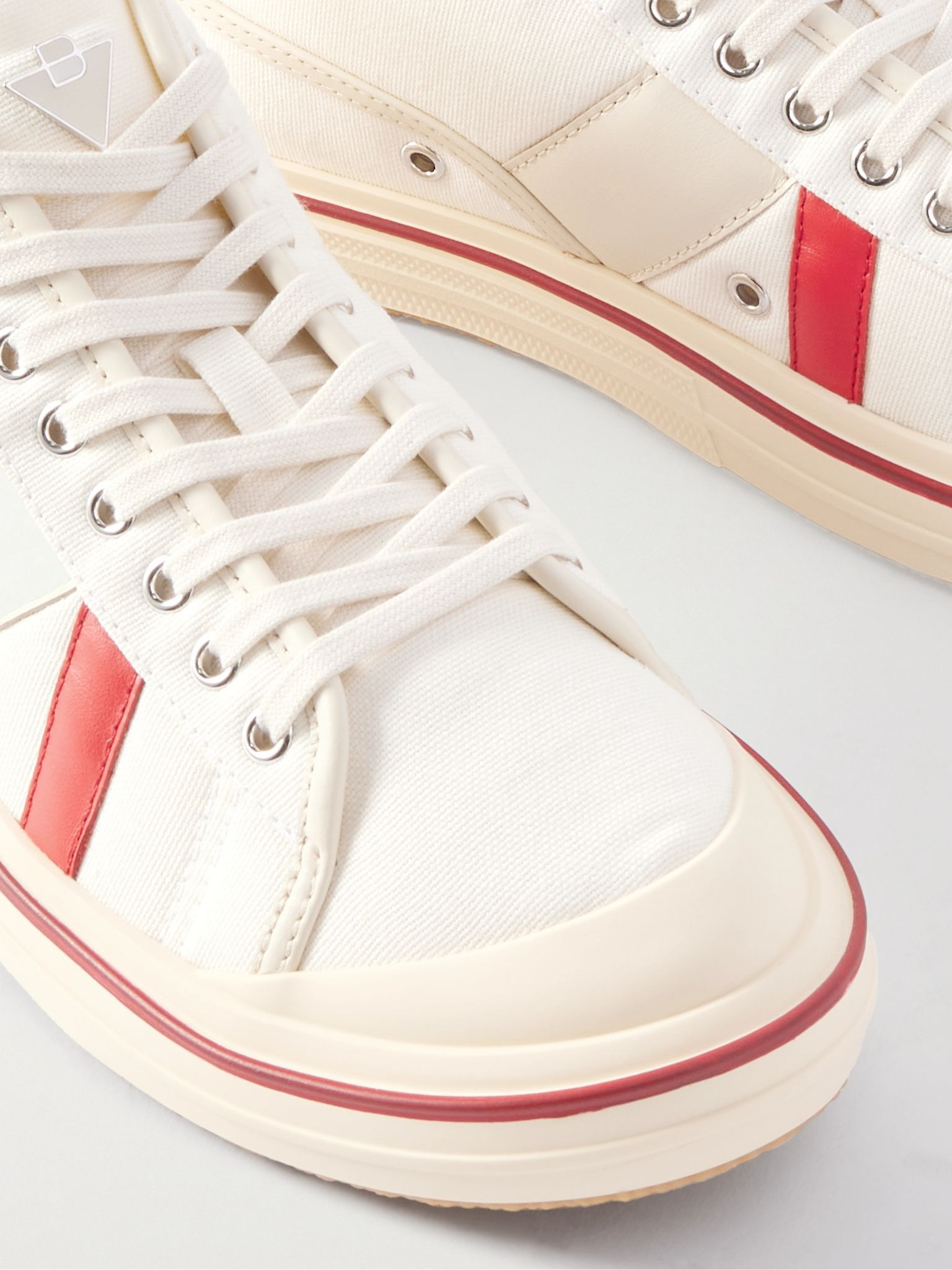 Logo-Appliquéd Leather-Trimmed Canvas Sneakers White - 5