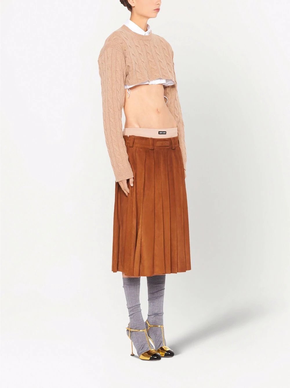 cable knit cropped cashmere jumper - 3