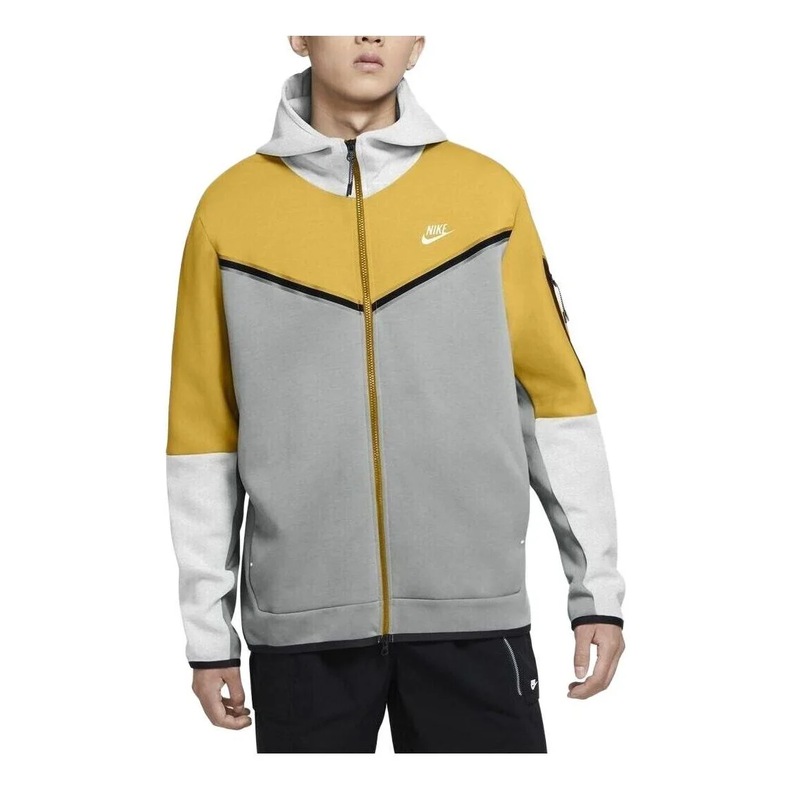 Nike 기술 소매 가득 차있 지퍼 Hoodie 'Mustard 회색' CU4489-077 - 1