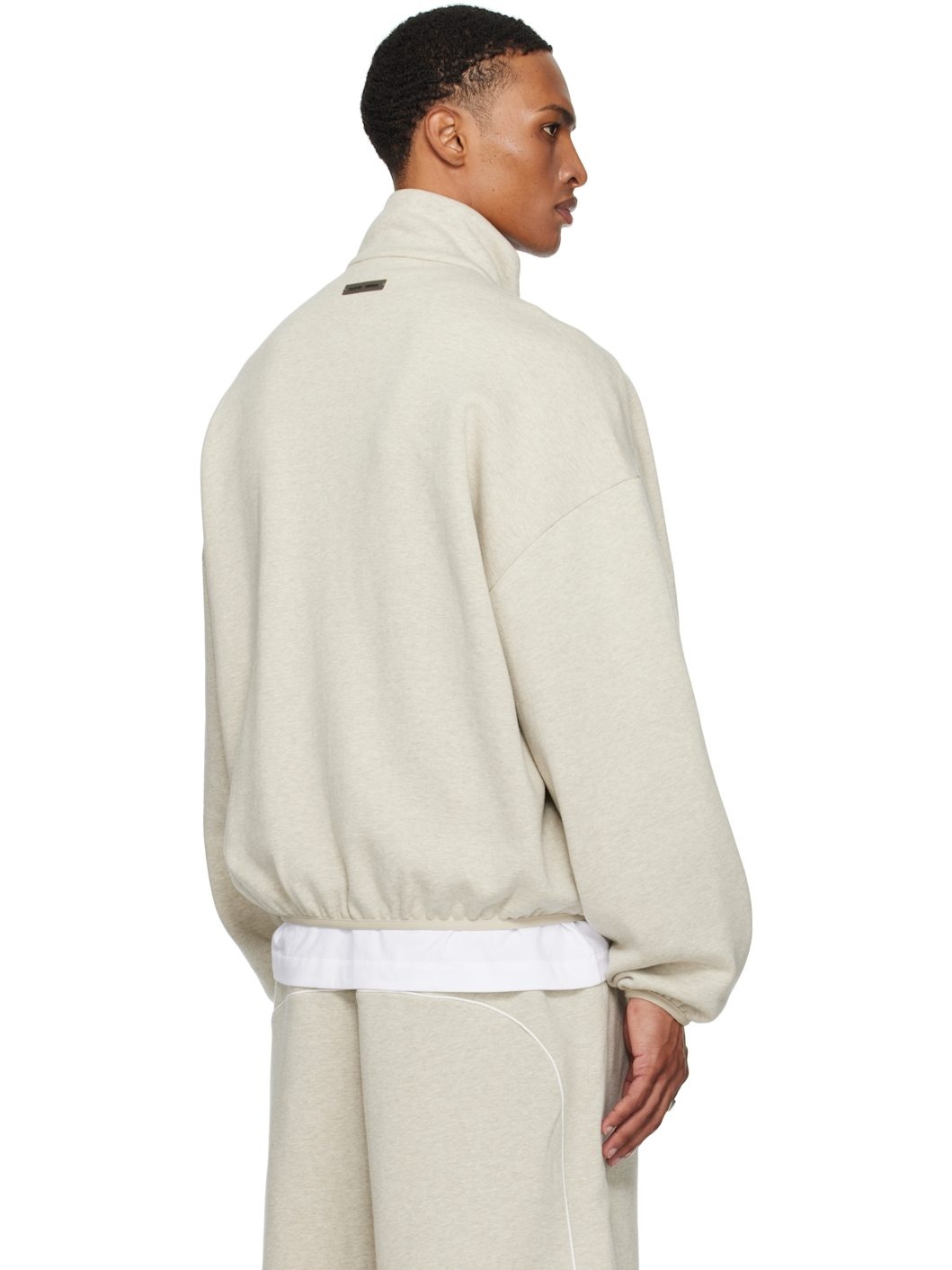 Beige Modern Fit Fleece Track Jacket - 3