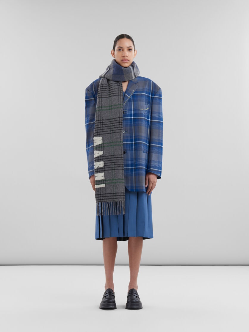 GREY DOUBLE CHECK WOOL SCARF - 2