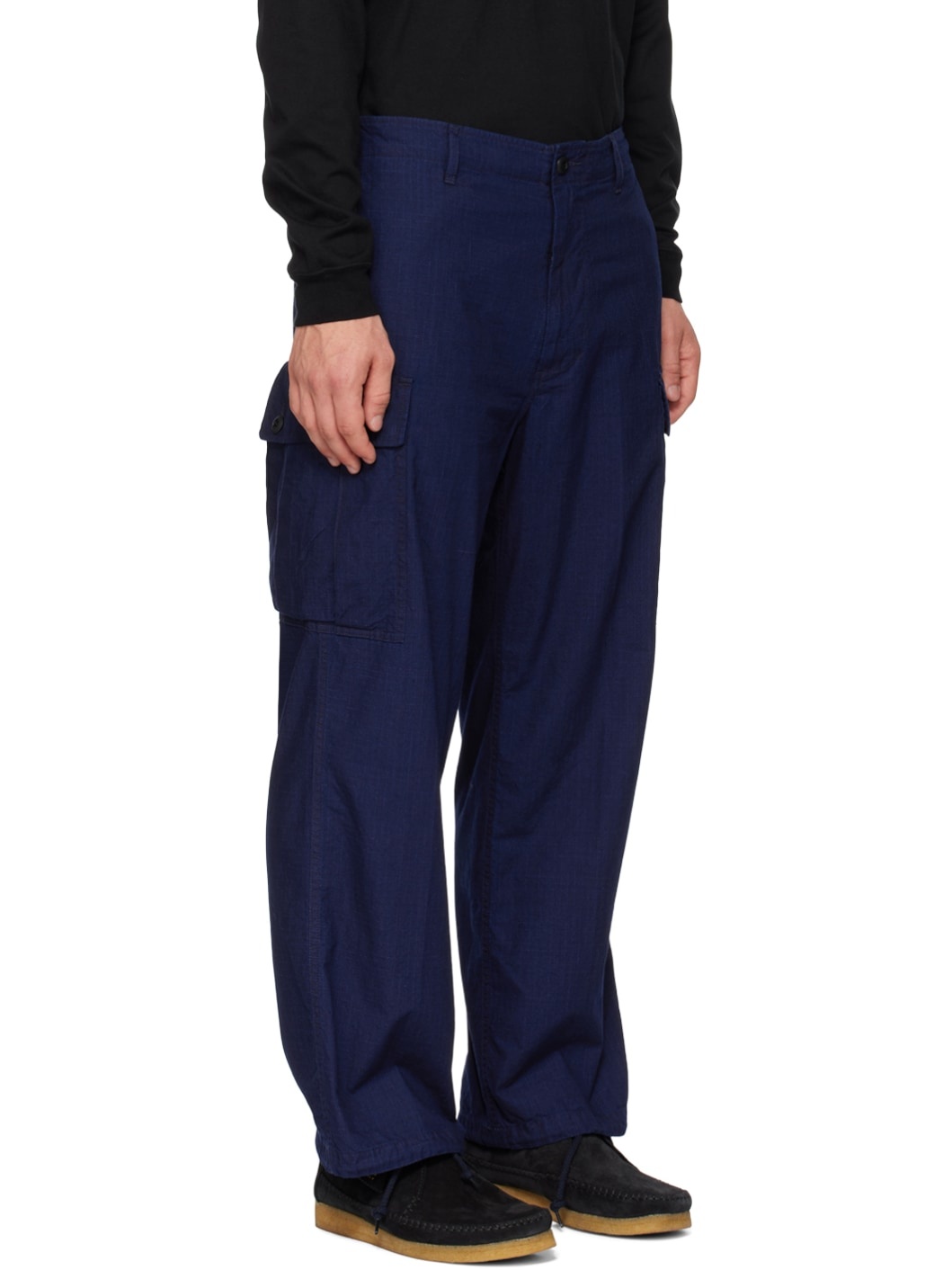 Navy Button Tab Cargo Pants - 2