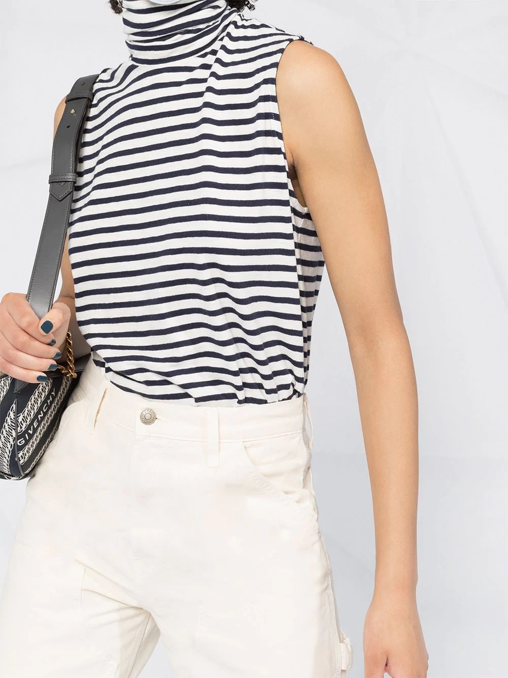 striped sleeveless T-shirt - 5