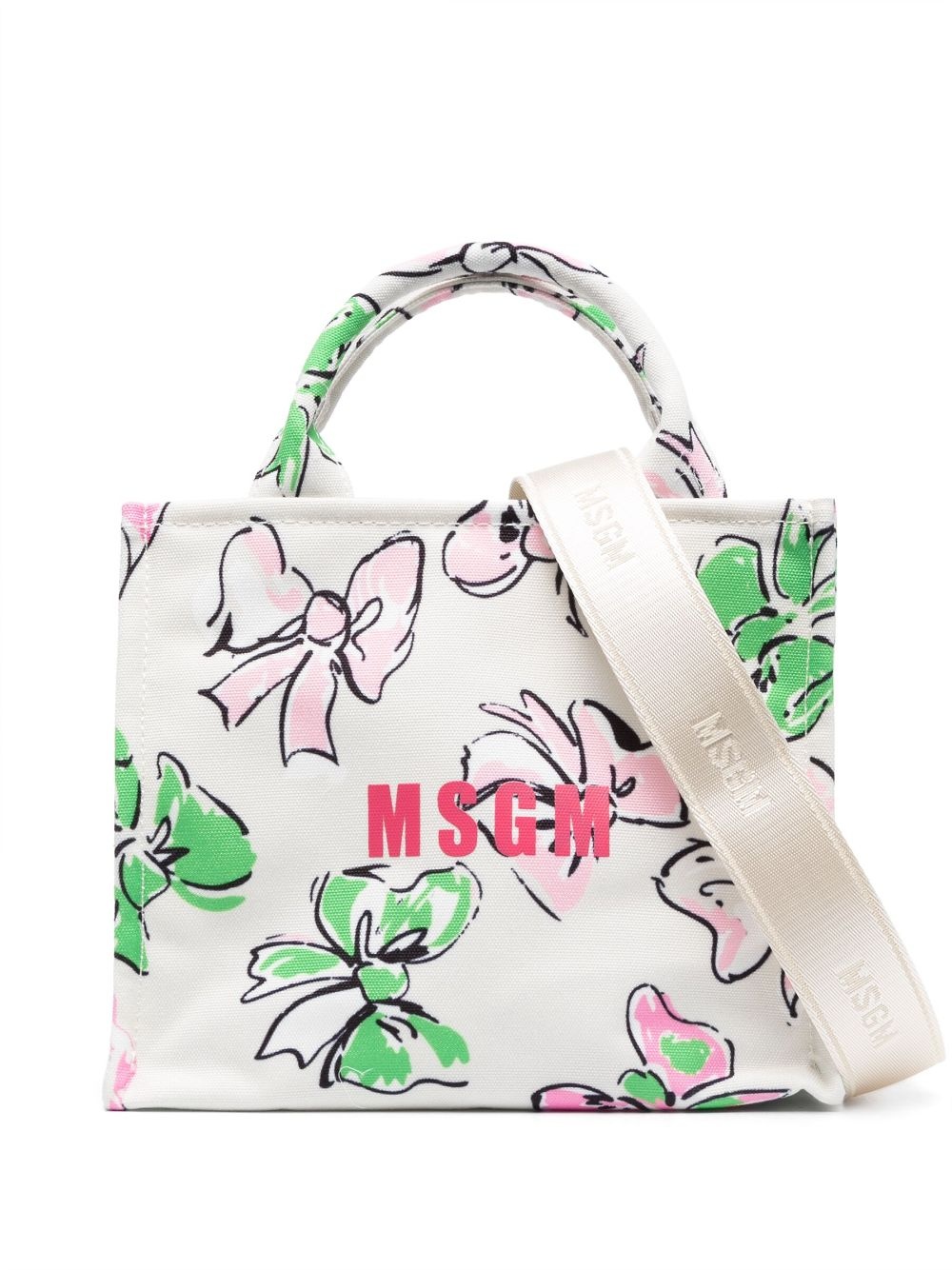 bow-print cotton tote bag - 1