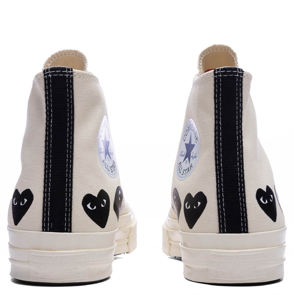 CONVERSE X COMME DES GARCONS PLAY ALL STAR CHUCK '70 HI MULTI HEART - MILK/BLACK - 4