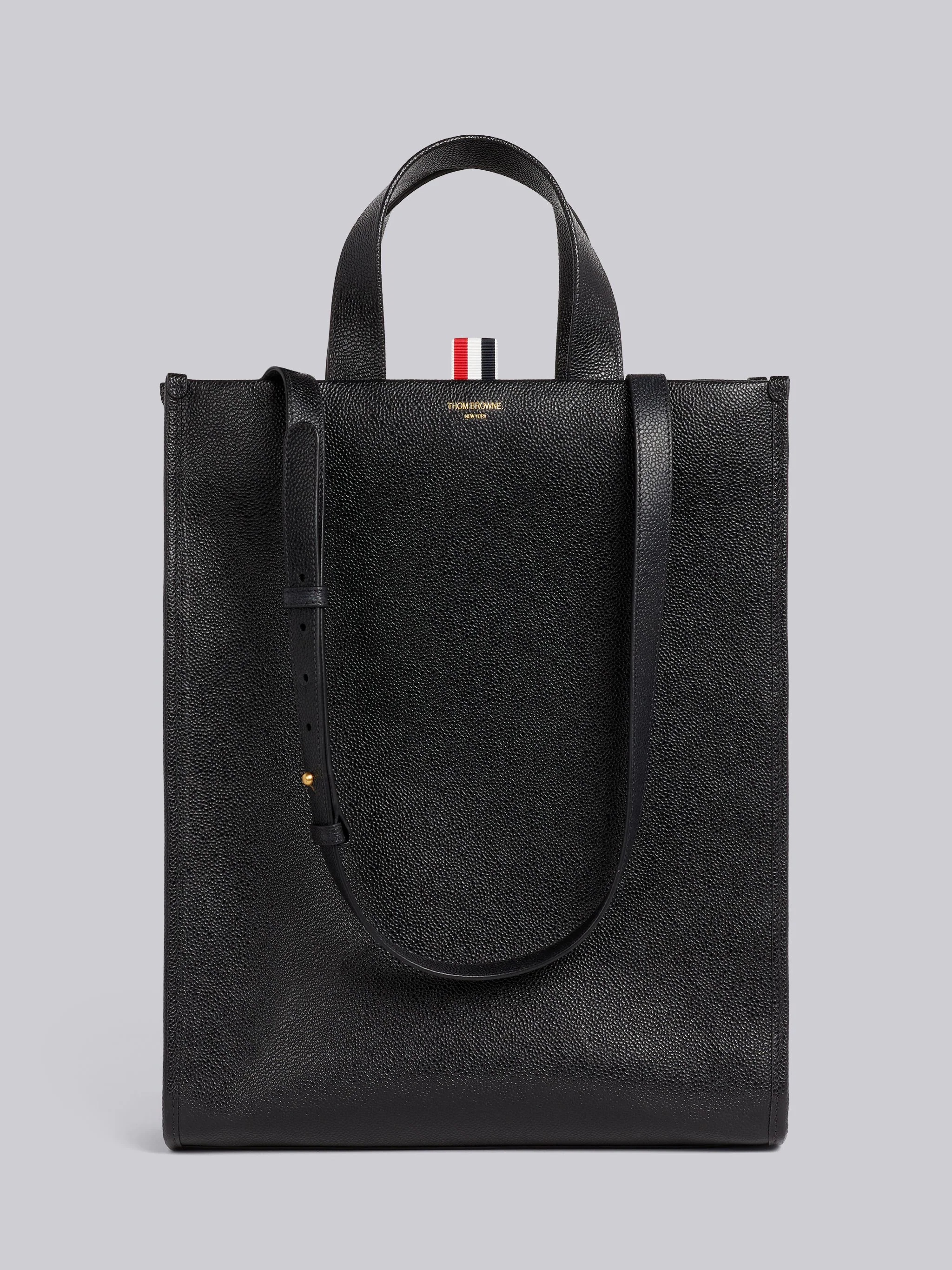 Black Pebble Grain Leather Shoulder Strap Tote - 1