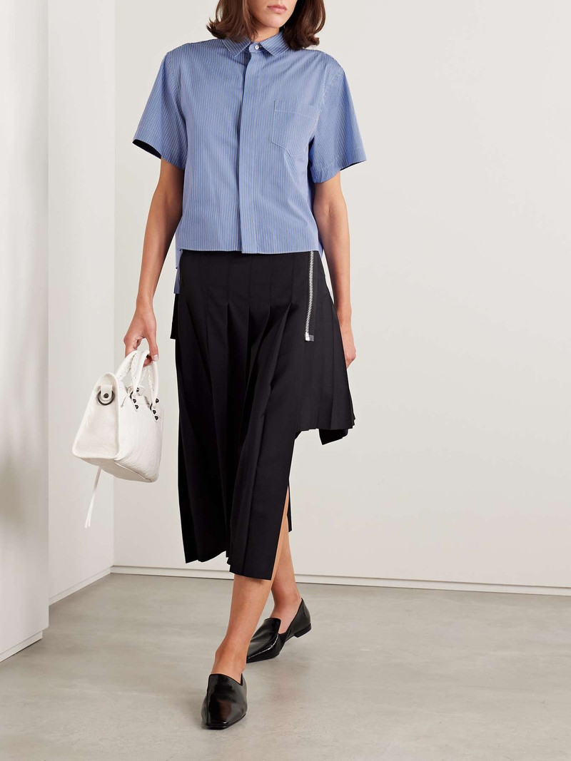 sacai Layered pleated pinstriped poplin shirt Blue outlook