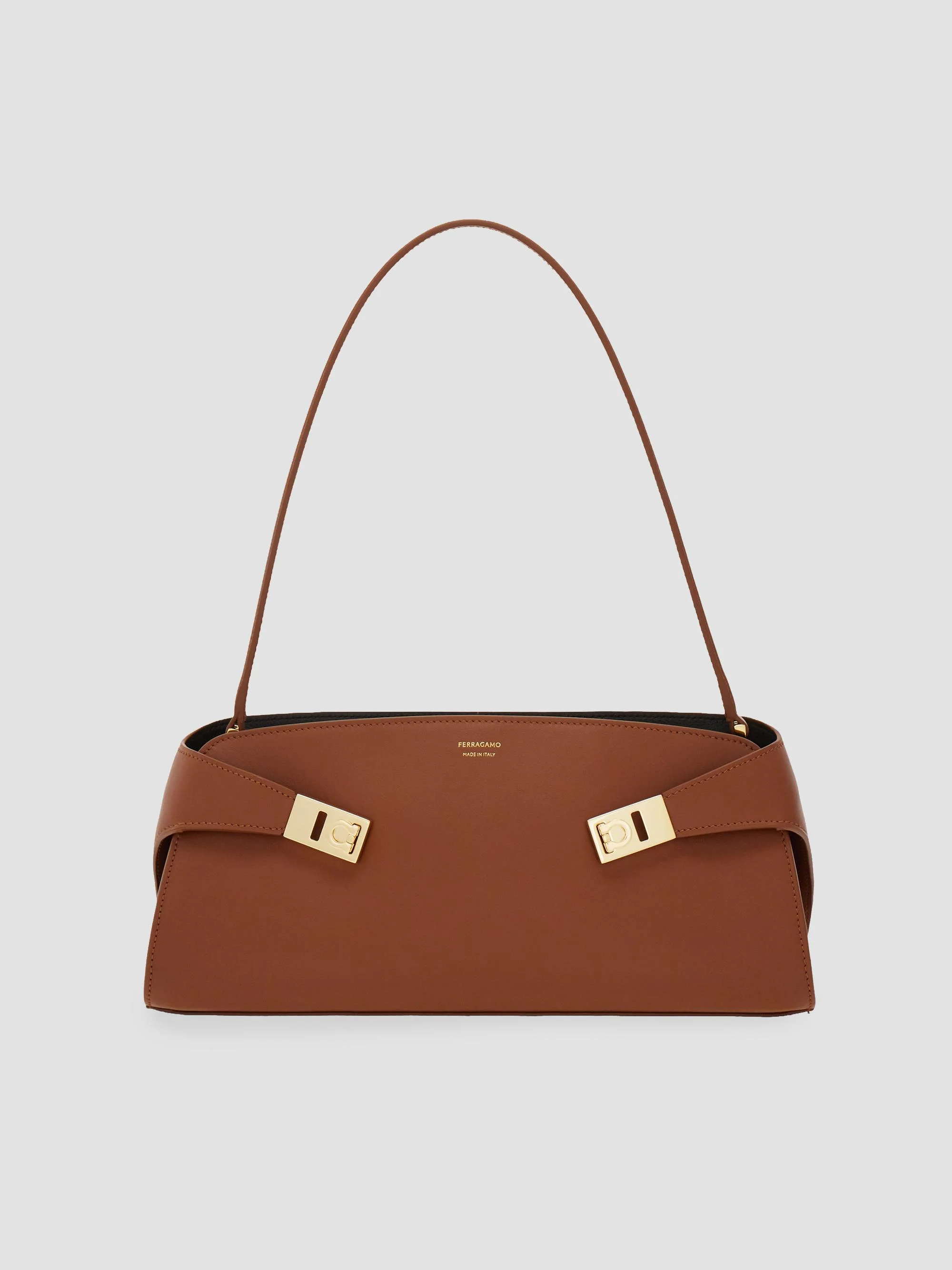 Women's East-West Hug Leather Shoulder Bag - New Cognac - 1