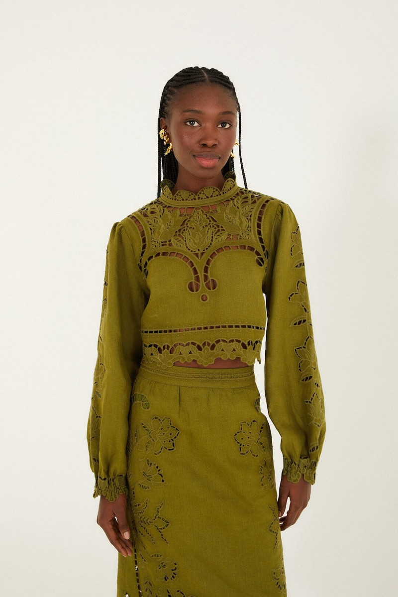 Green Majestic Garden Euroflax Premium Linen Richelieu Blouse 1