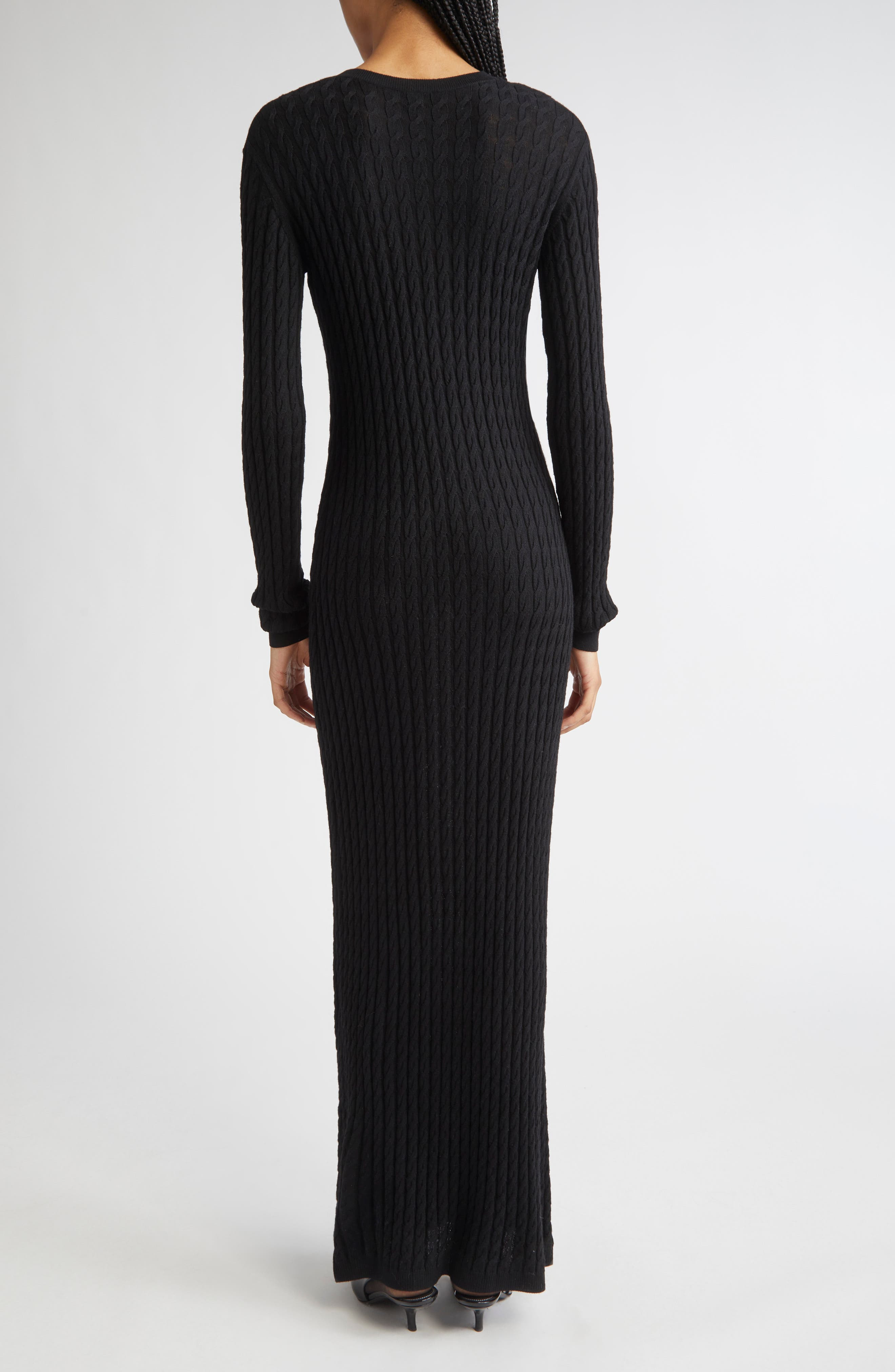 TOTEME Long Sleeve Cable Knit Wool Merino Wool Sweater Dress in Black at Nordstrom - 2