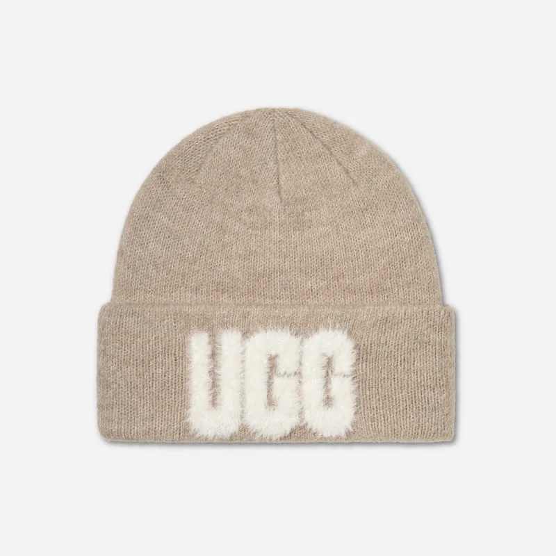 ® Women's Fuzzy ® Logo Beanie in Cream - 1