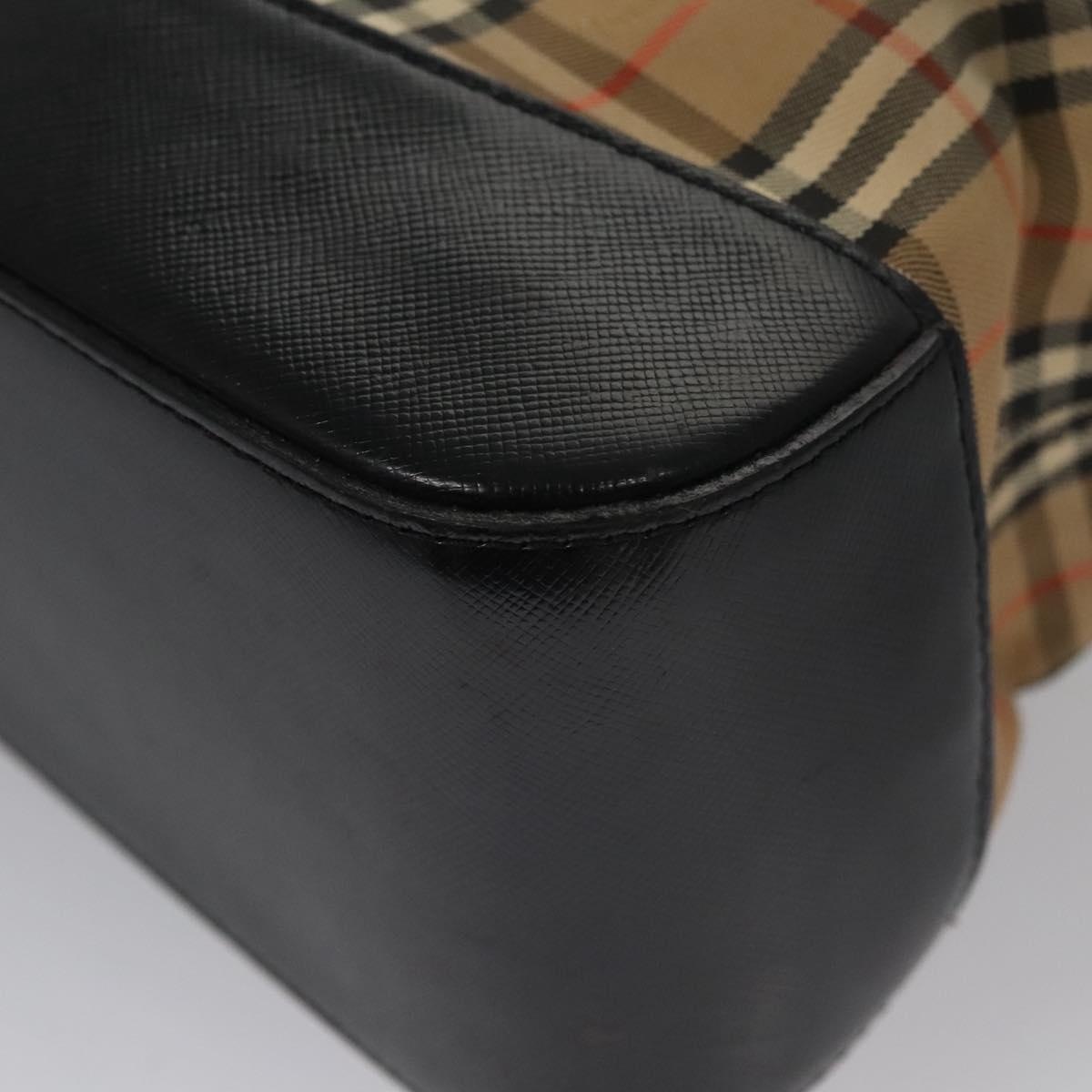 Burberry Nova Check Hand Bag Canvas Leather Beige Black Gold - 14
