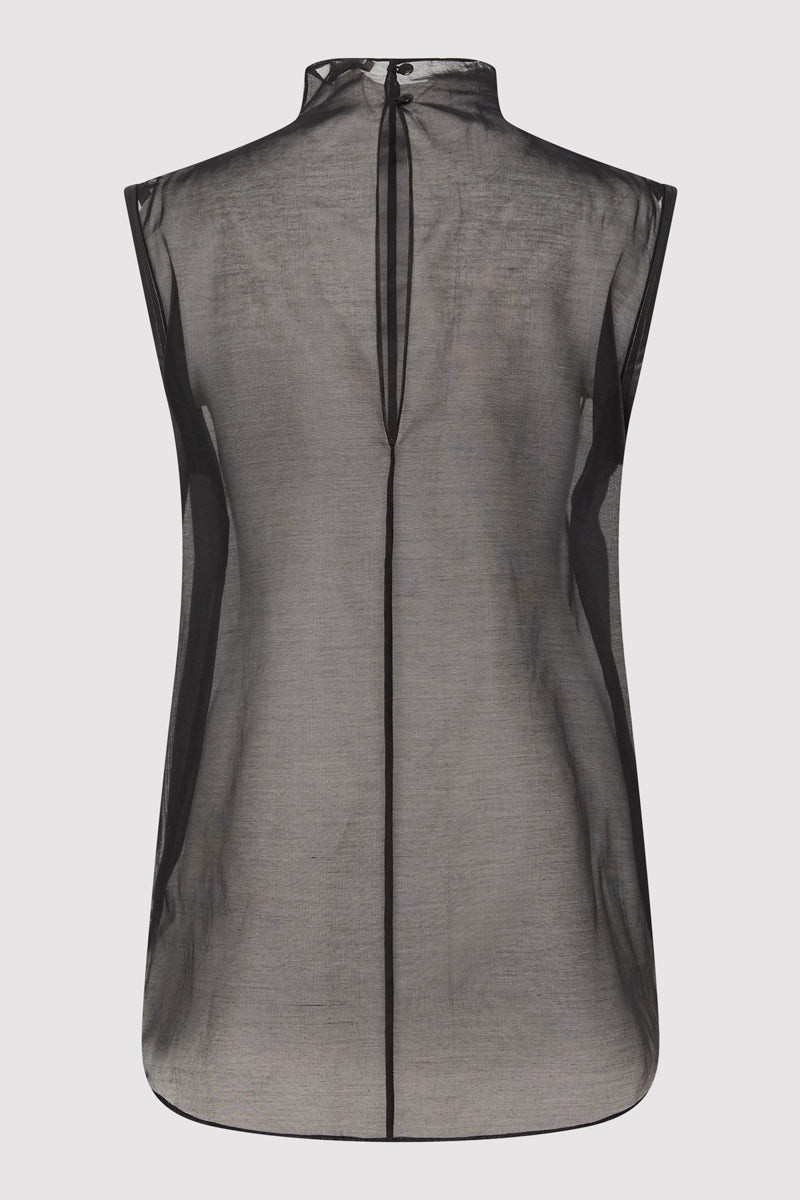 ST. AGNI Sheer Silk Leather Trim Top - Black outlook