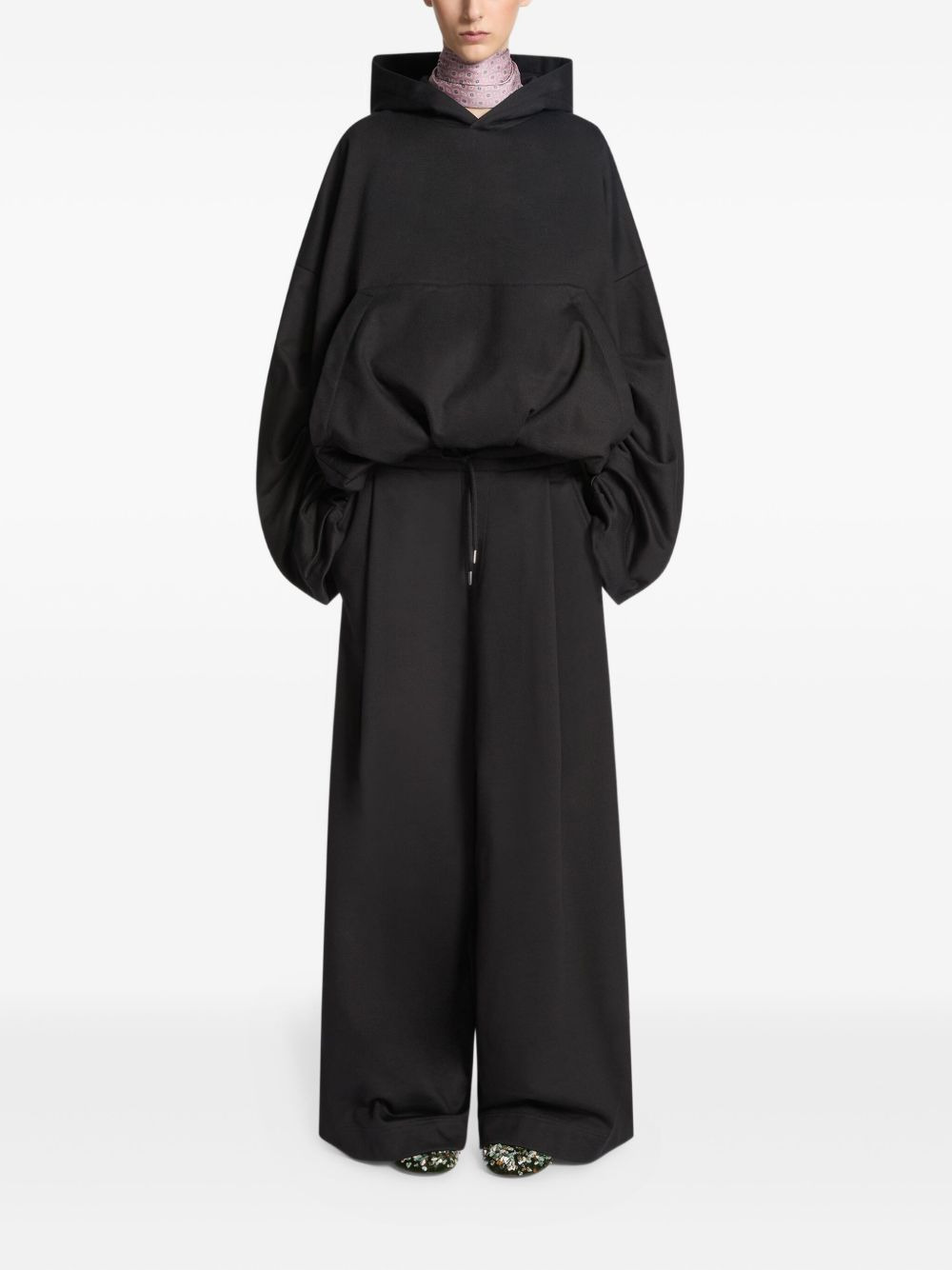 draped balloon-sleeve hoodie - 2