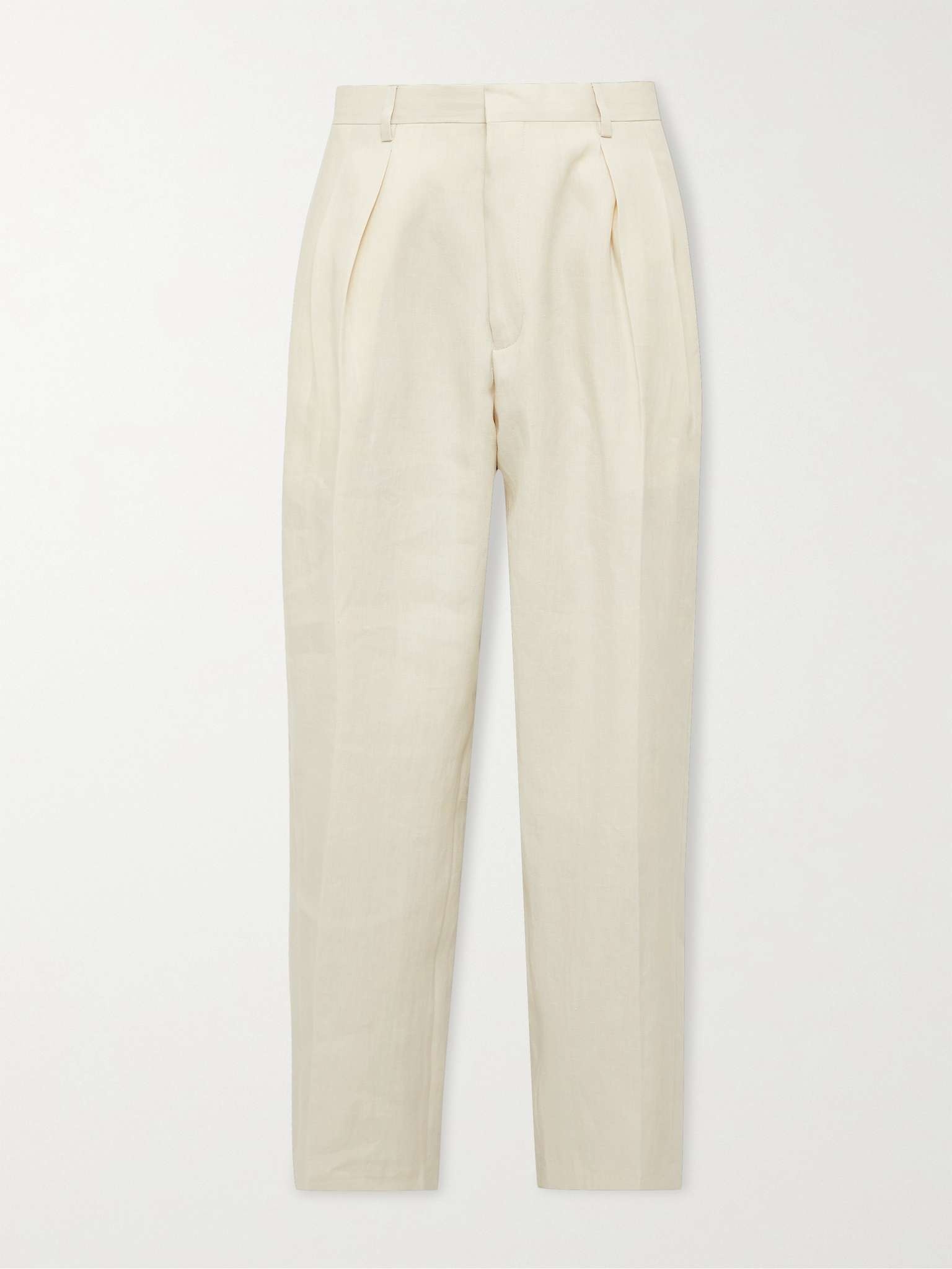 Wide-Leg Pleated Linen Trousers - 1