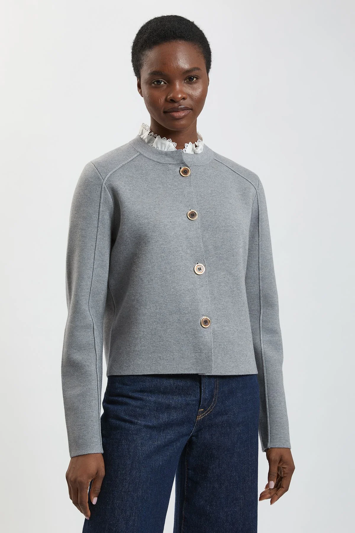 Compact Wool Removable Collar Knitted Button Cardigan - 1