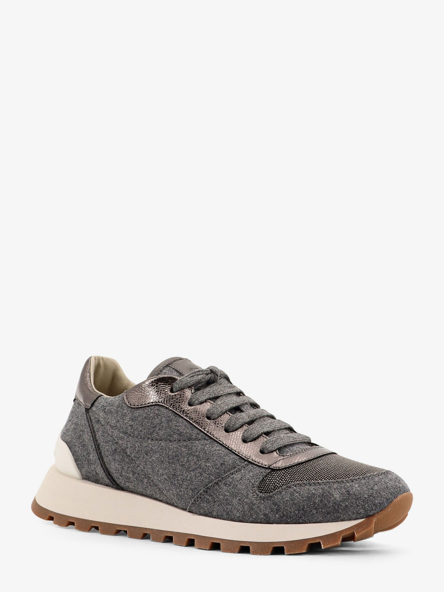 LOW-TOP WOOL FLANNEL SNEAKERS WITH LEATHER PROFILES - 2