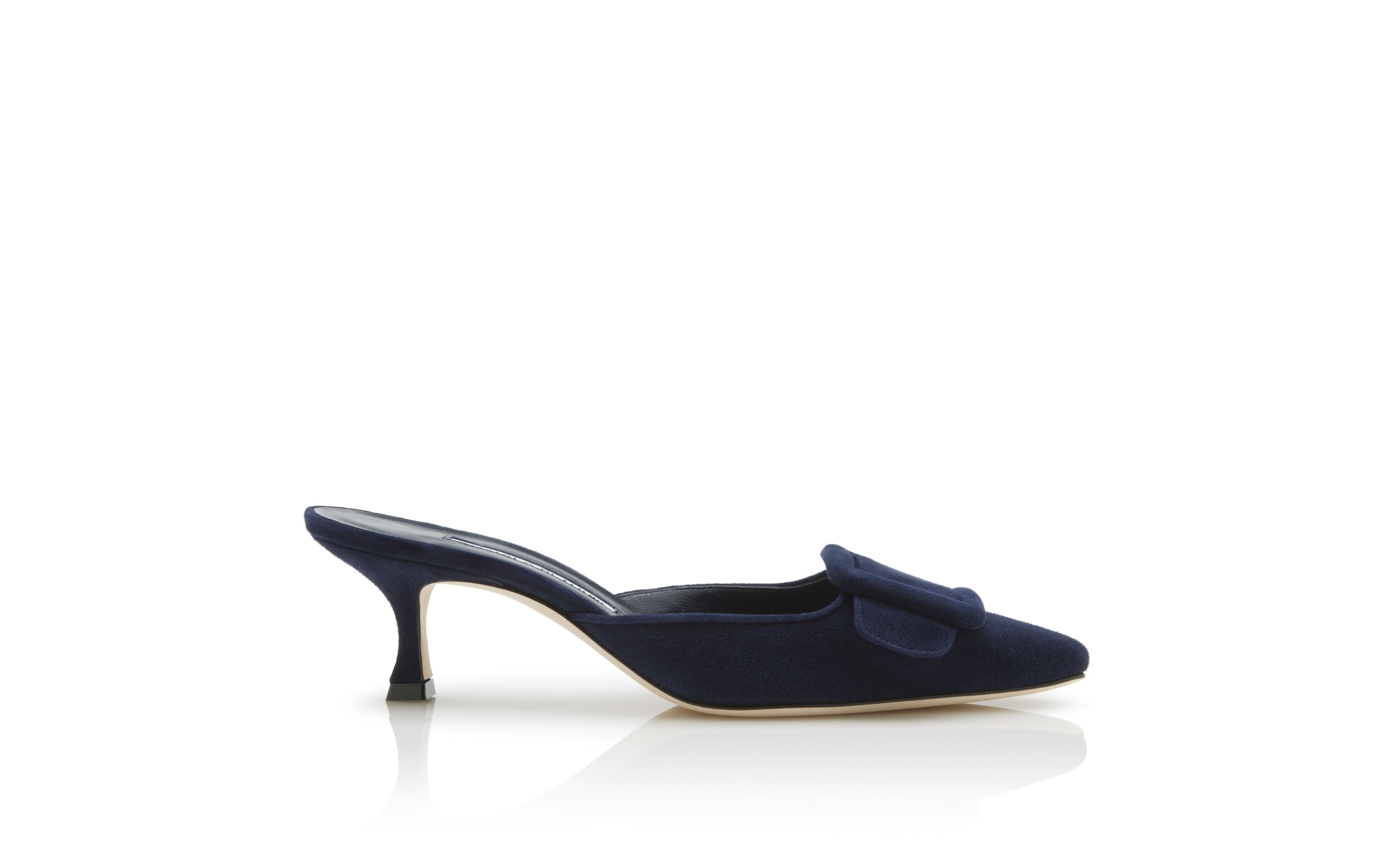 Navy Blue Suede Kitten Heel Mules - 1