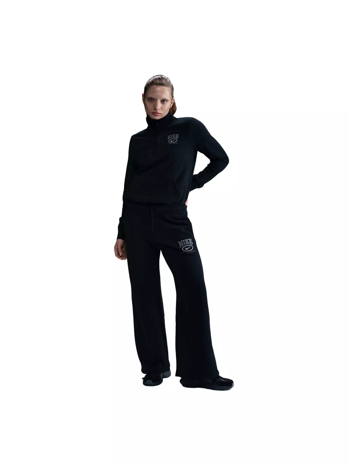 Women's Sportswear Club Fleece Mid-Rise Wide-Leg Graphic Sweatpants - Black - 3