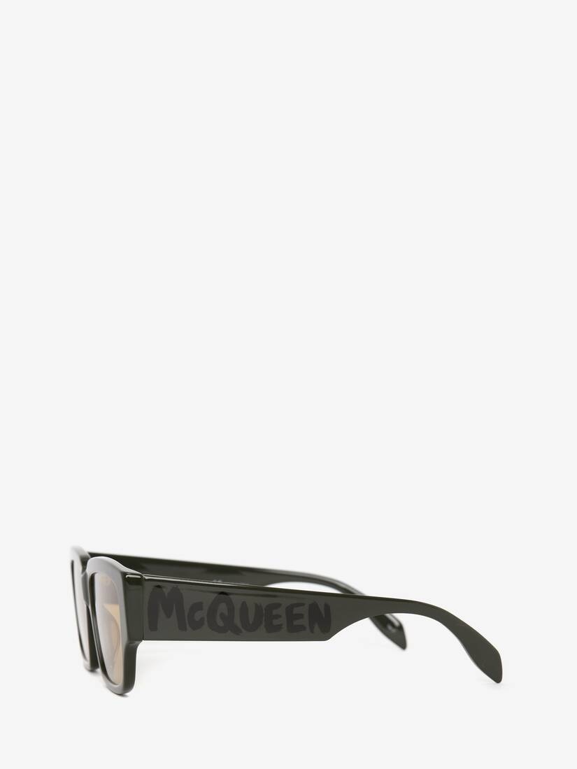 Mcqueen Graffiti Rectangular Sunglasses in Khaki - 2