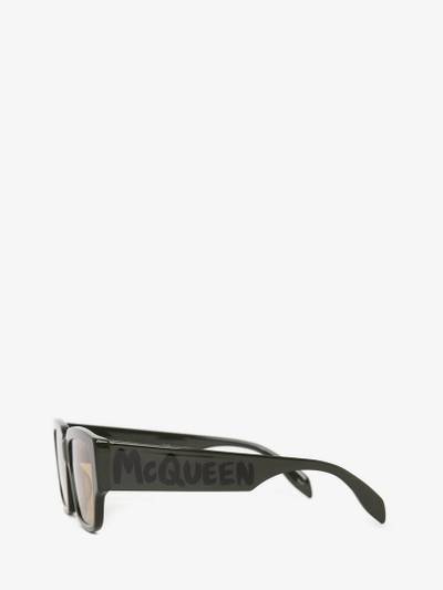 Alexander McQueen Mcqueen Graffiti Rectangular Sunglasses in Khaki outlook