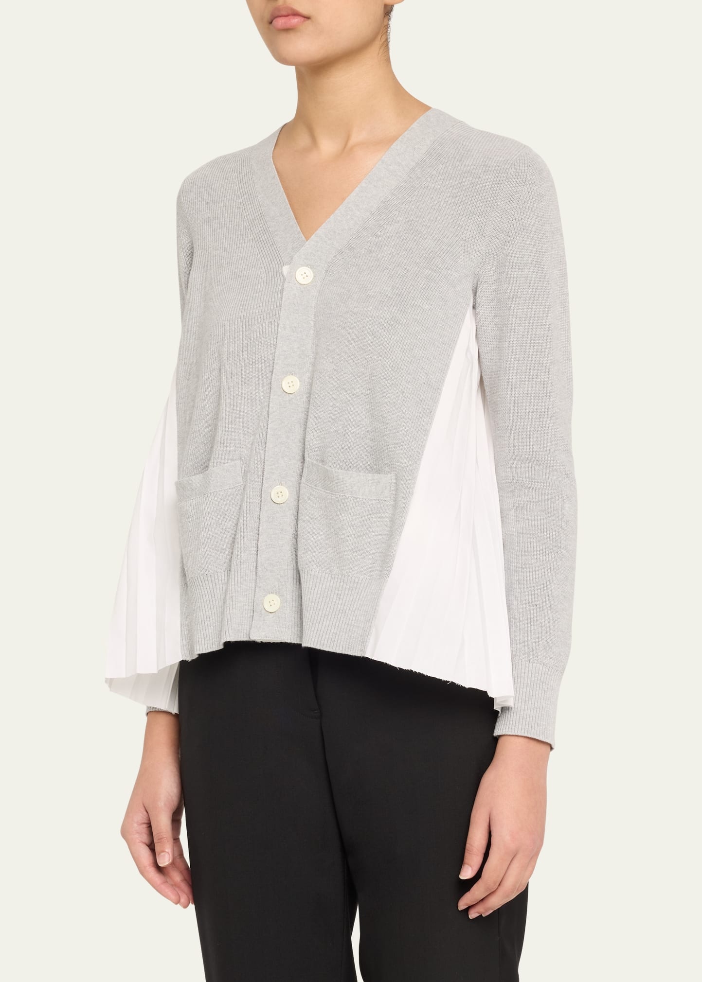 Pleated-Back Knit Button Down Cardigan - 4
