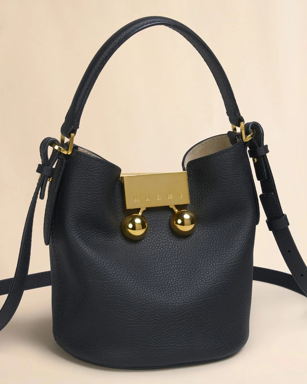 BLACK LEATHER TRUNKAROO BUCKET BAG - 4