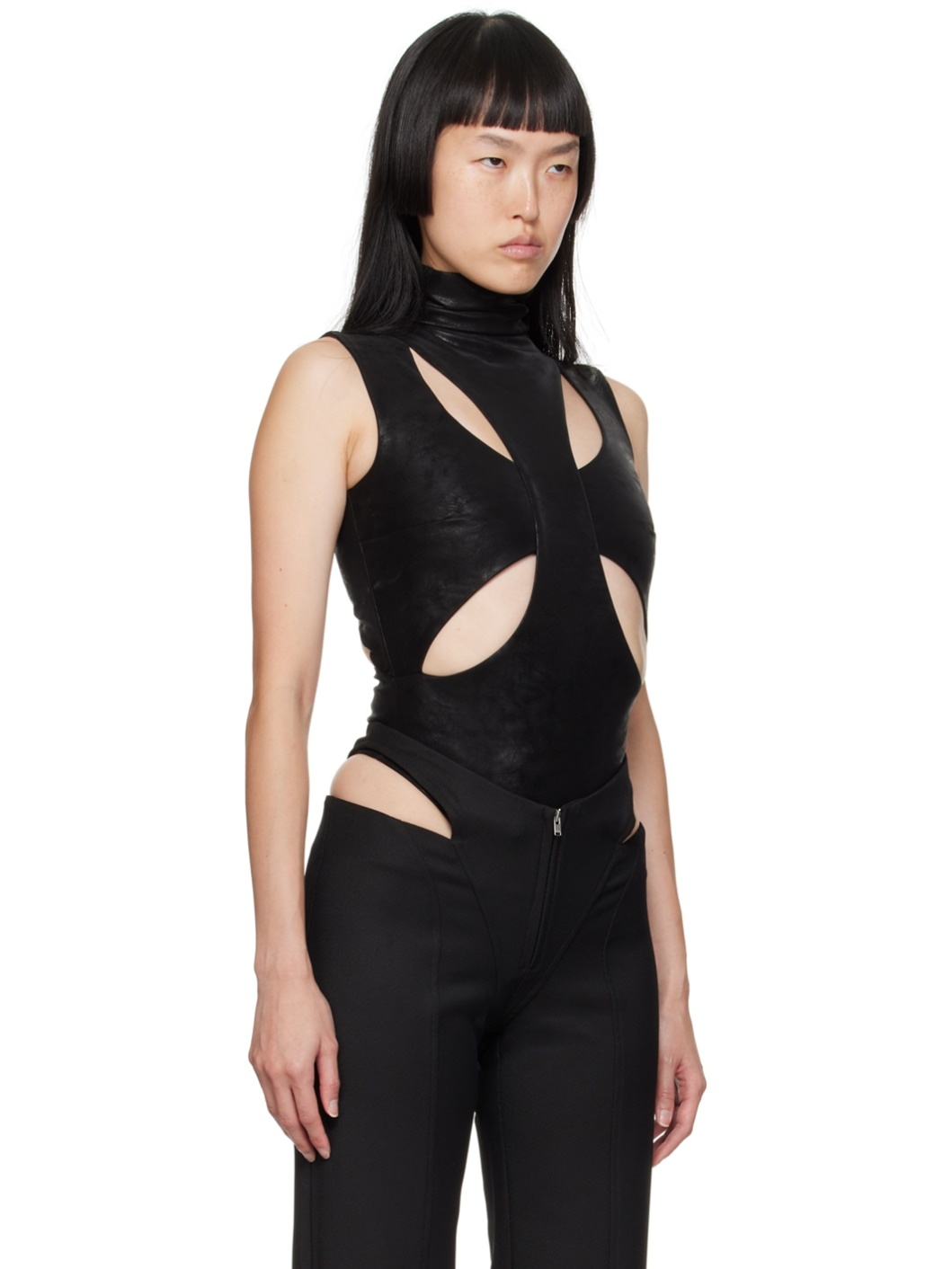 Black Butterfly Faux-Leather Bodysuit - 2