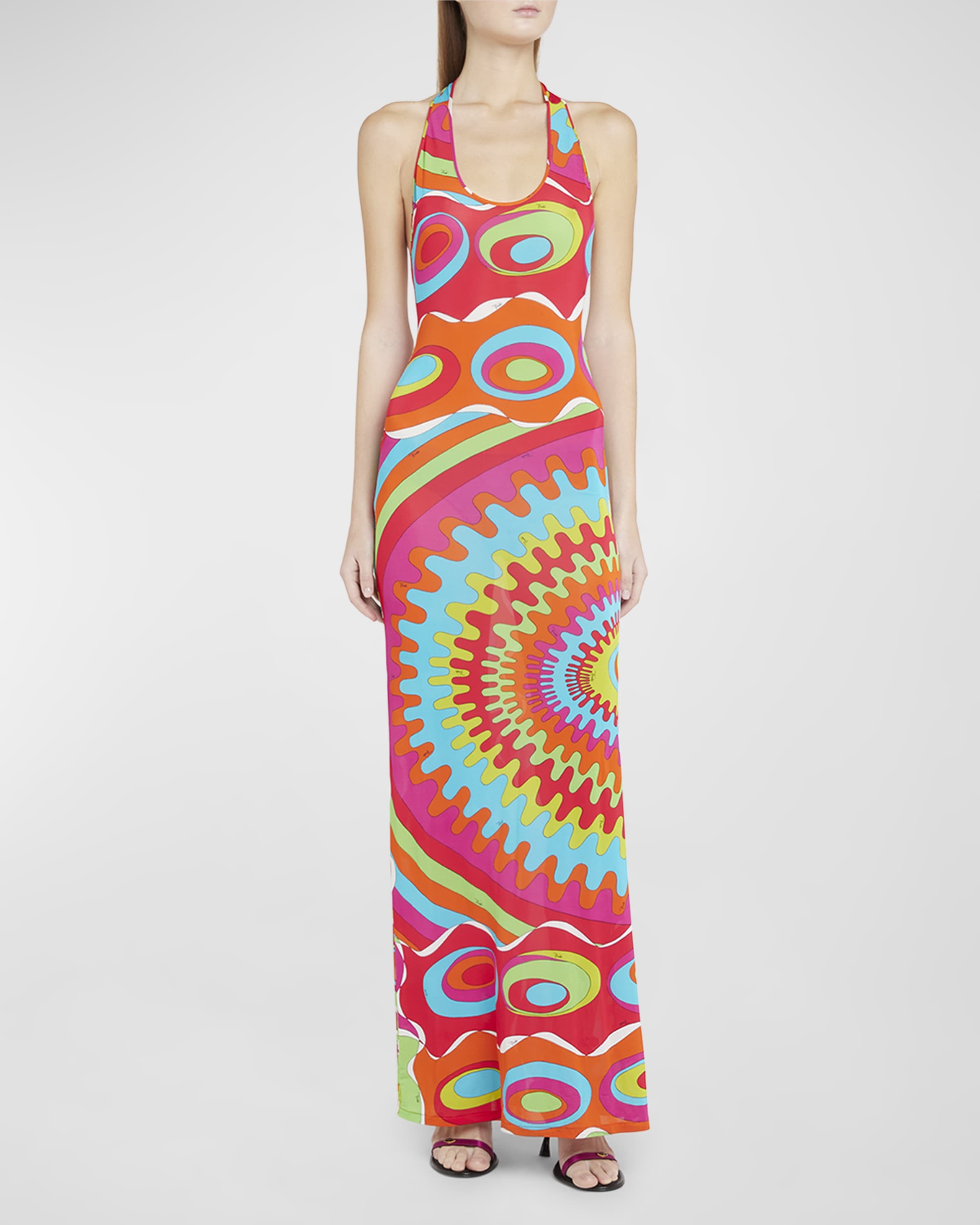 Halter Abstract-Print Backless Maxi Dress - 2