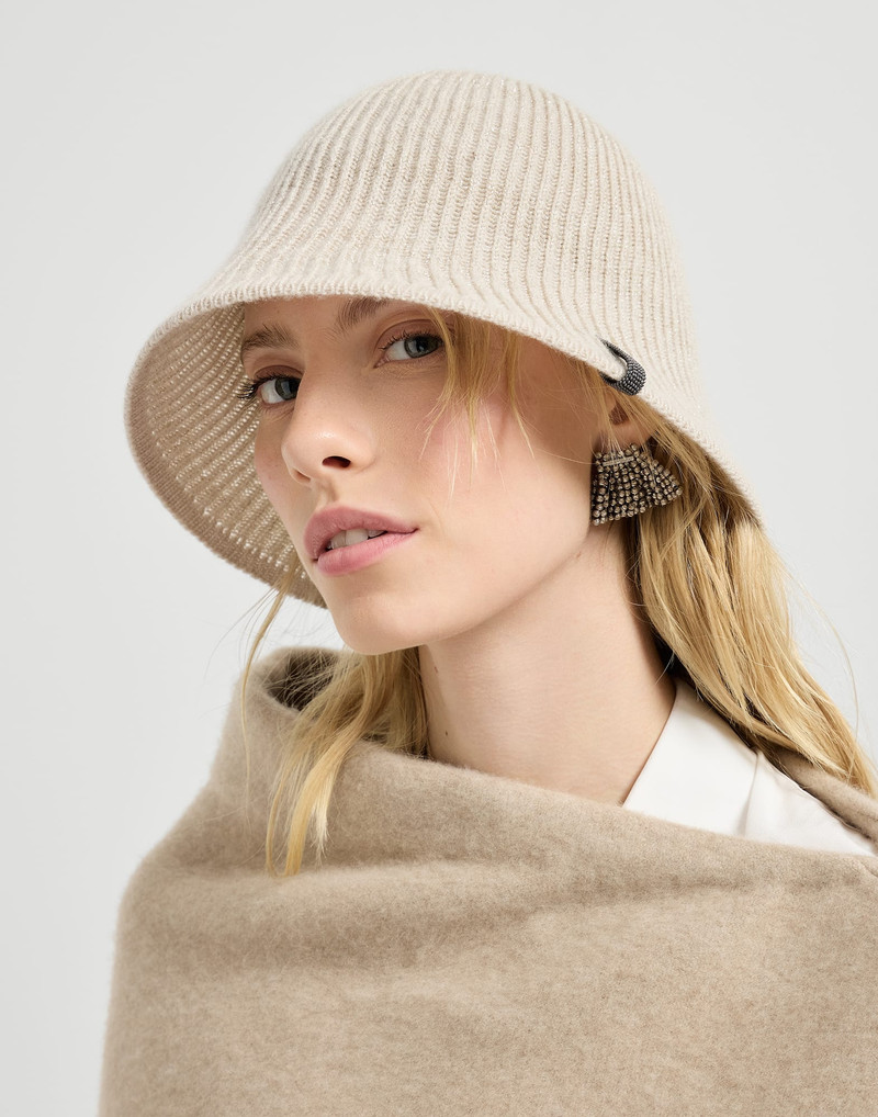 Sparkling cashmere English rib knit beanie with monili 3