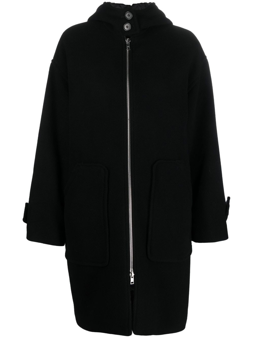 hooded zip-front mid-length coat - 1